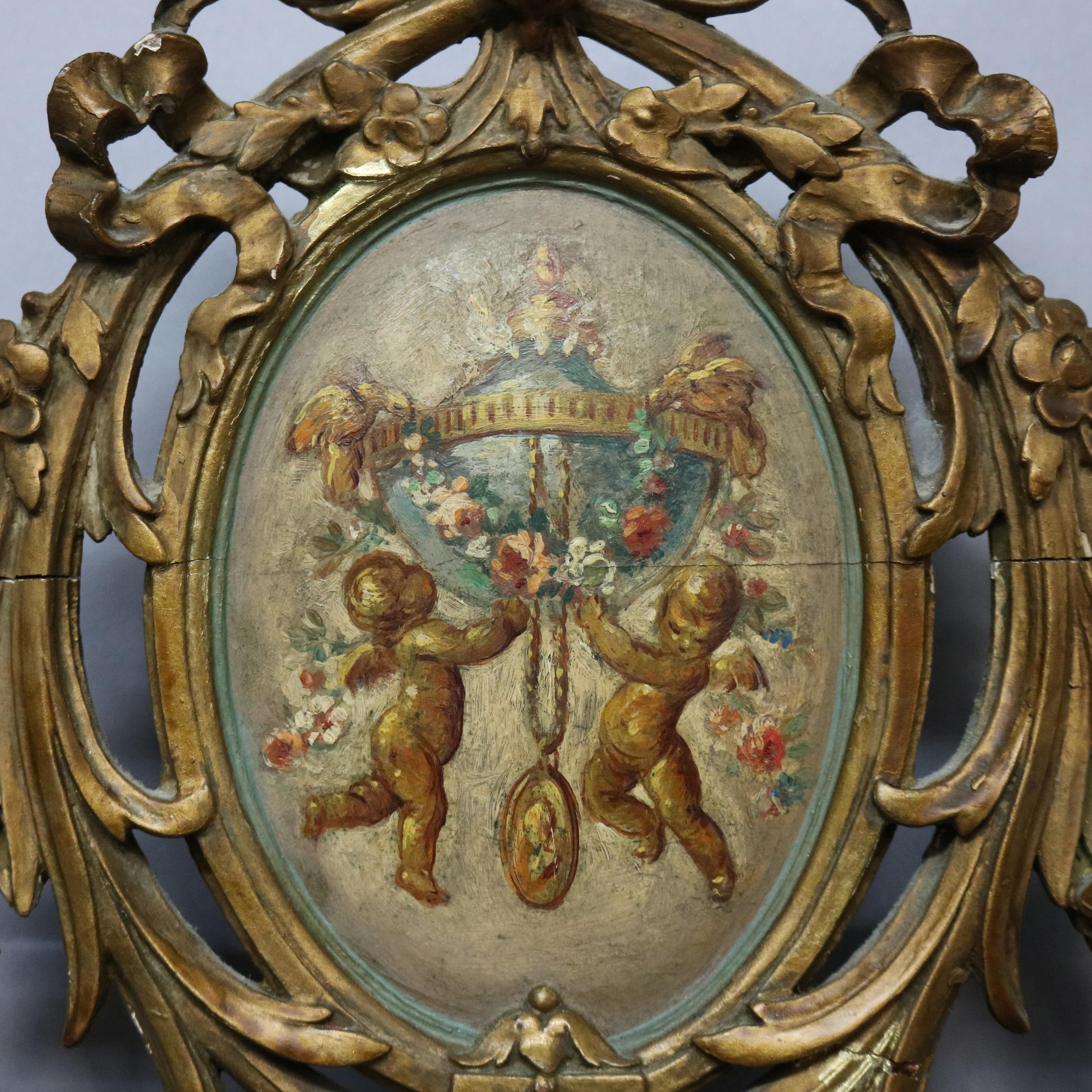 Adam Style Antique Large French Style Adams Decorated & Giltwood Wall Mirror, Circa 1920