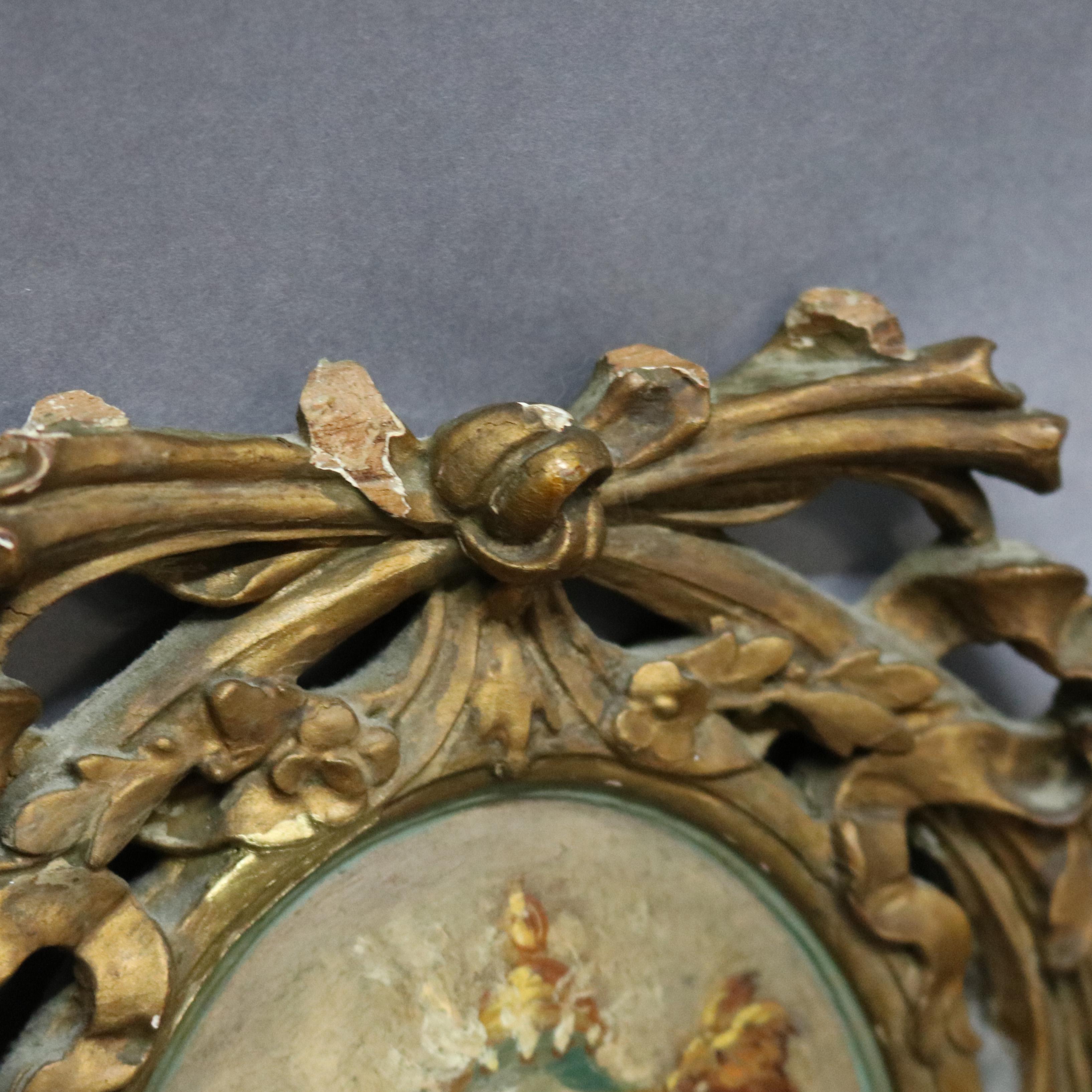 Carved Antique Large French Style Adams Decorated & Giltwood Wall Mirror, Circa 1920