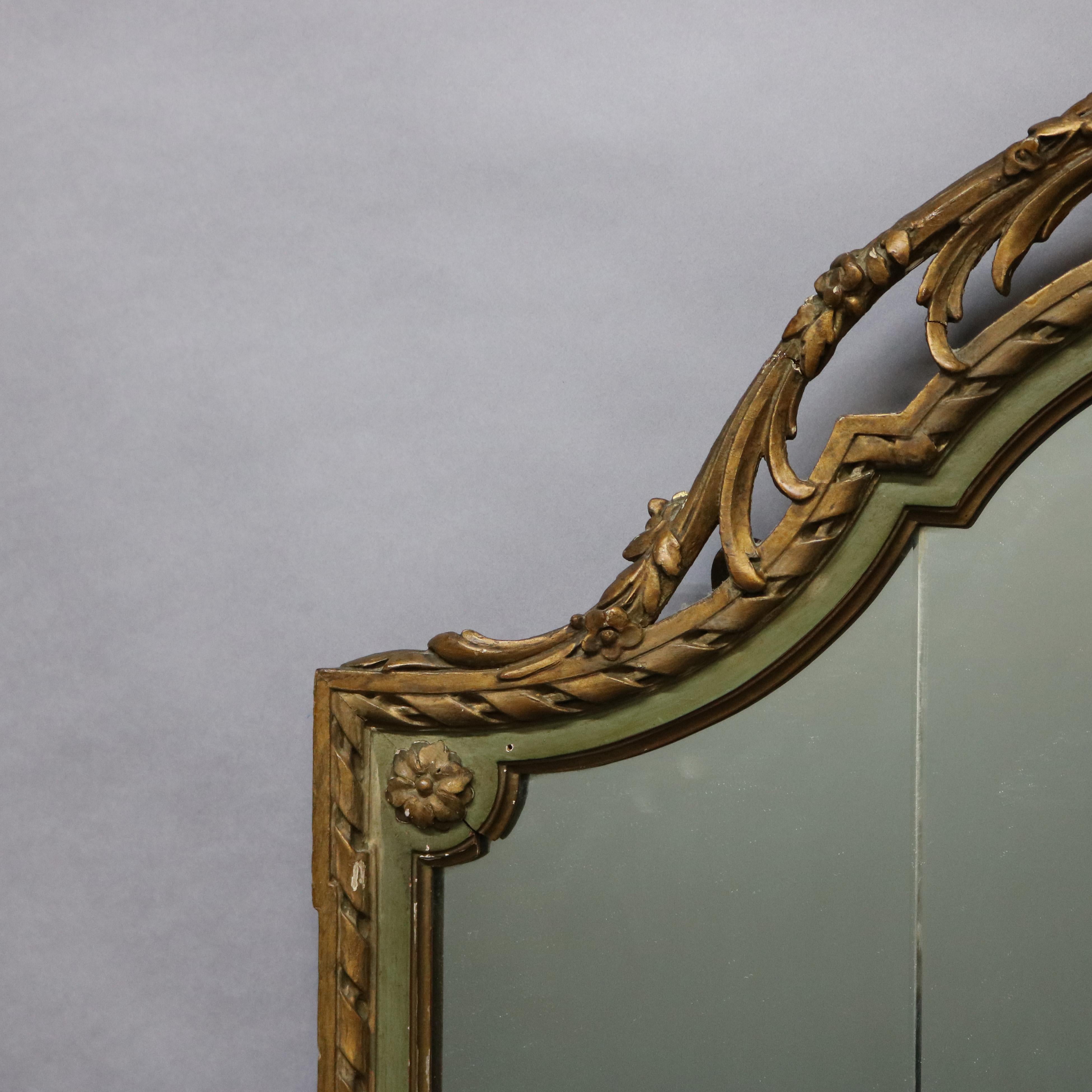 Antique Large French Style Adams Decorated & Giltwood Wall Mirror, Circa 1920 In Good Condition In Big Flats, NY