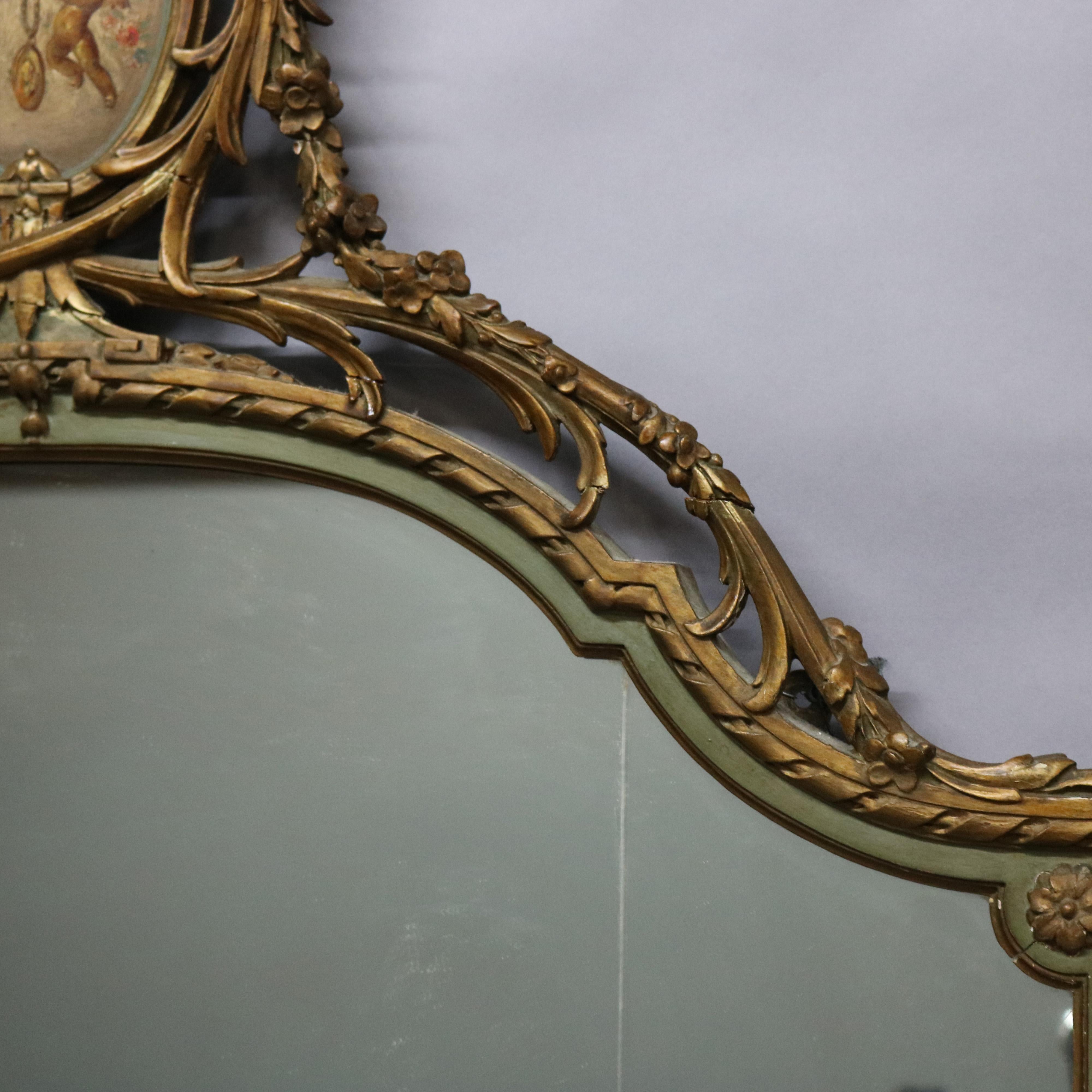 20th Century Antique Large French Style Adams Decorated & Giltwood Wall Mirror, Circa 1920