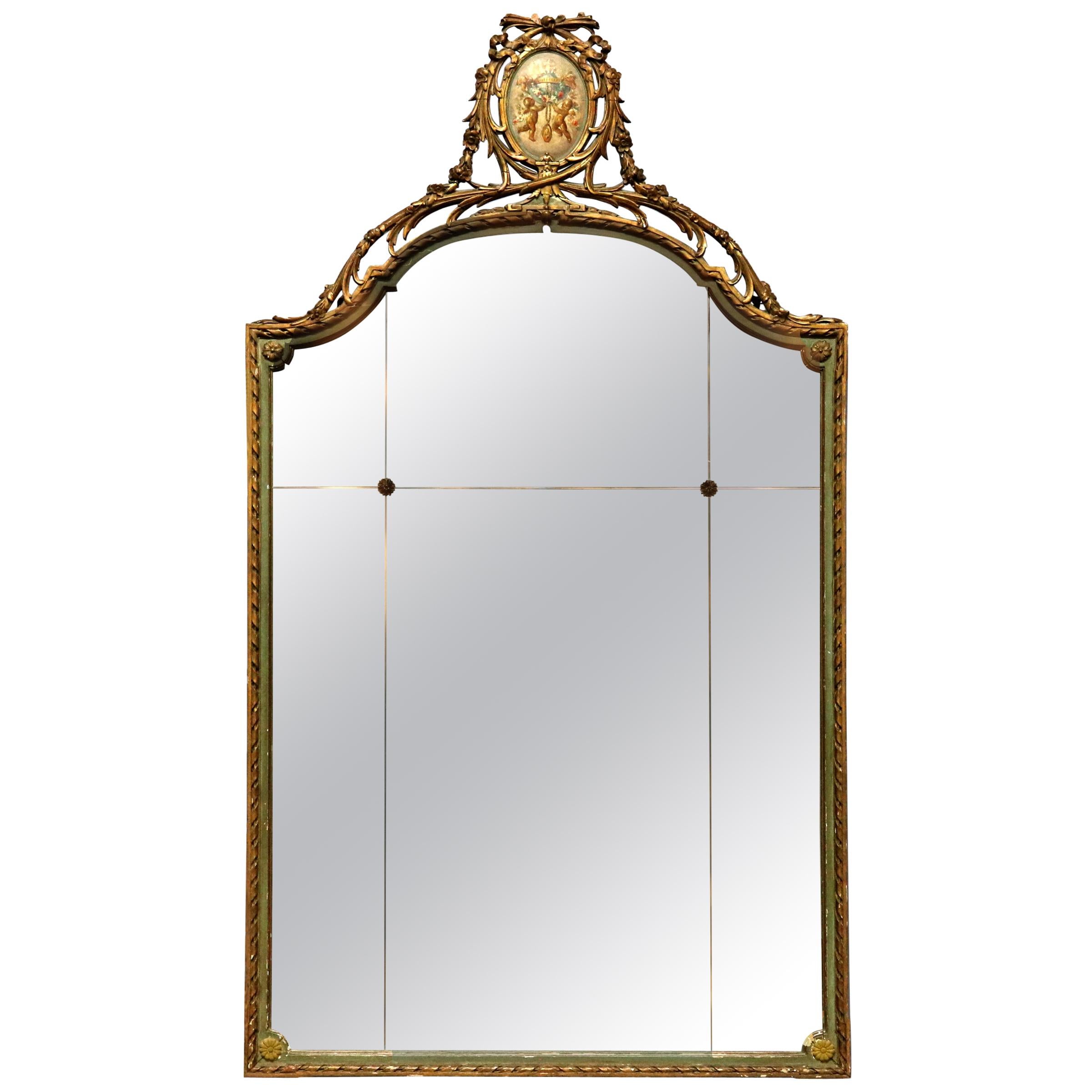 Antique Large French Style Adams Decorated & Giltwood Wall Mirror, Circa 1920