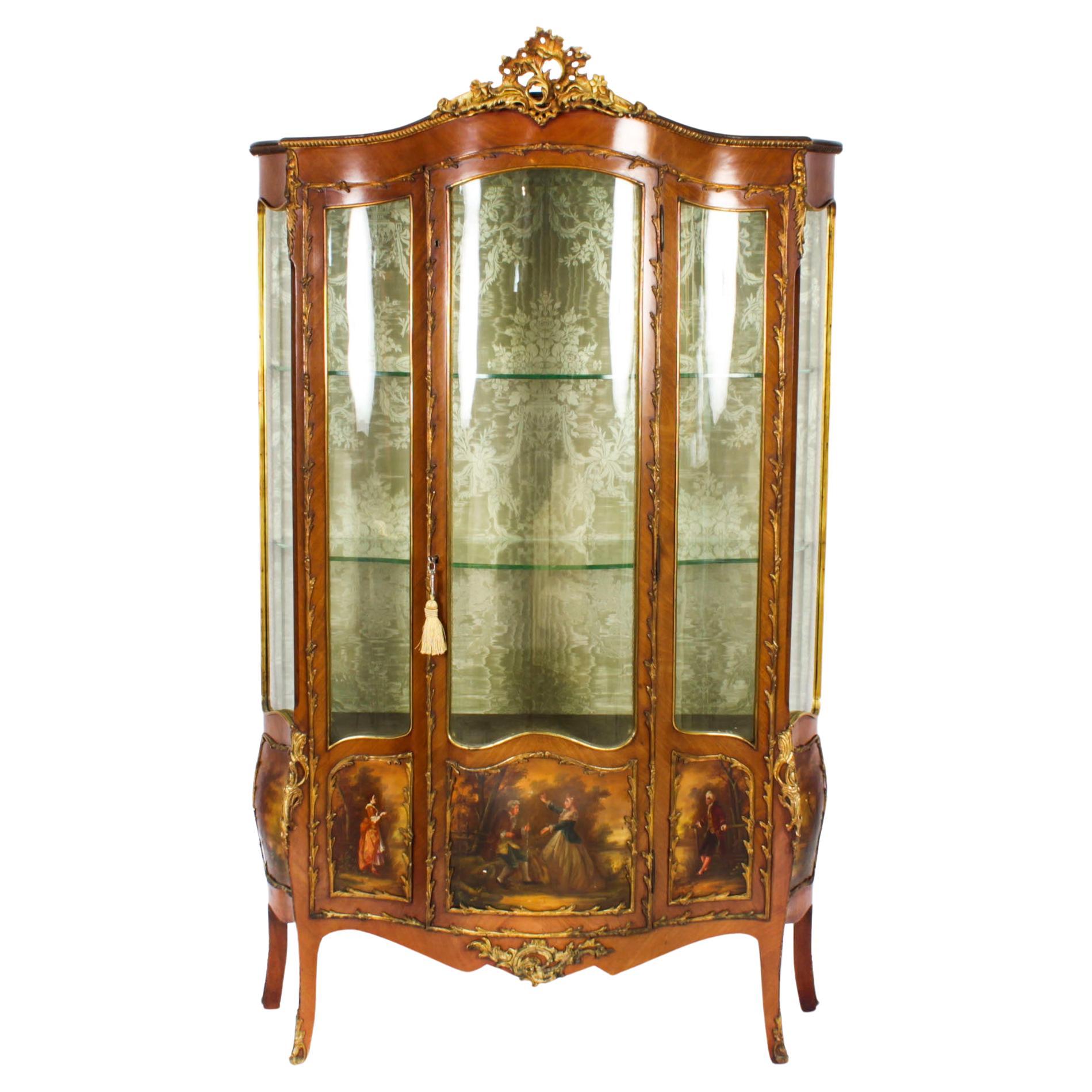 Antique Large French Vernis Martin Display Cabinet C1880 19th Century  For Sale