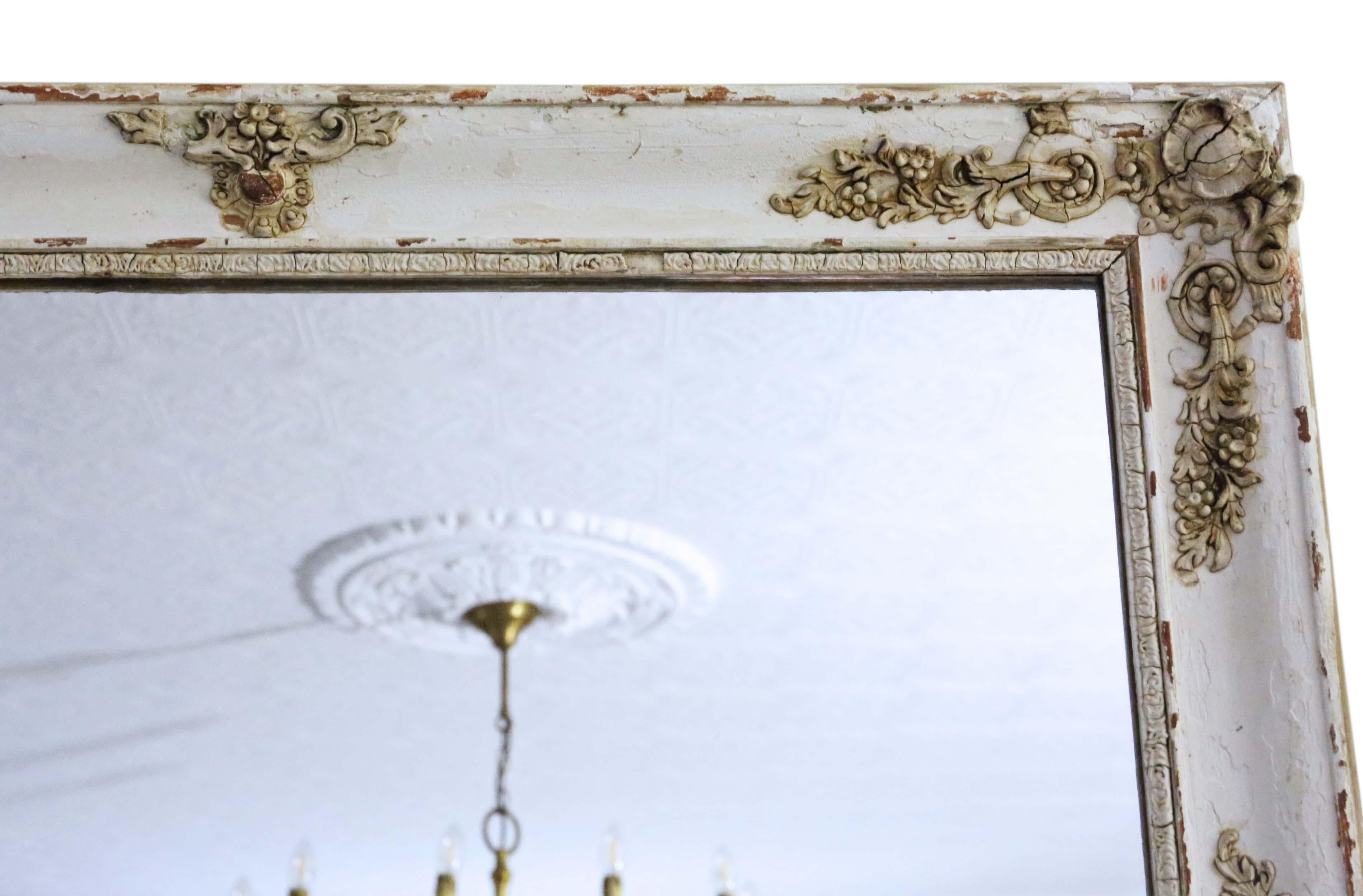 Antique Large French White Cream Overmantle Wall Mirror 19th Century In Good Condition For Sale In Wisbech, Cambridgeshire