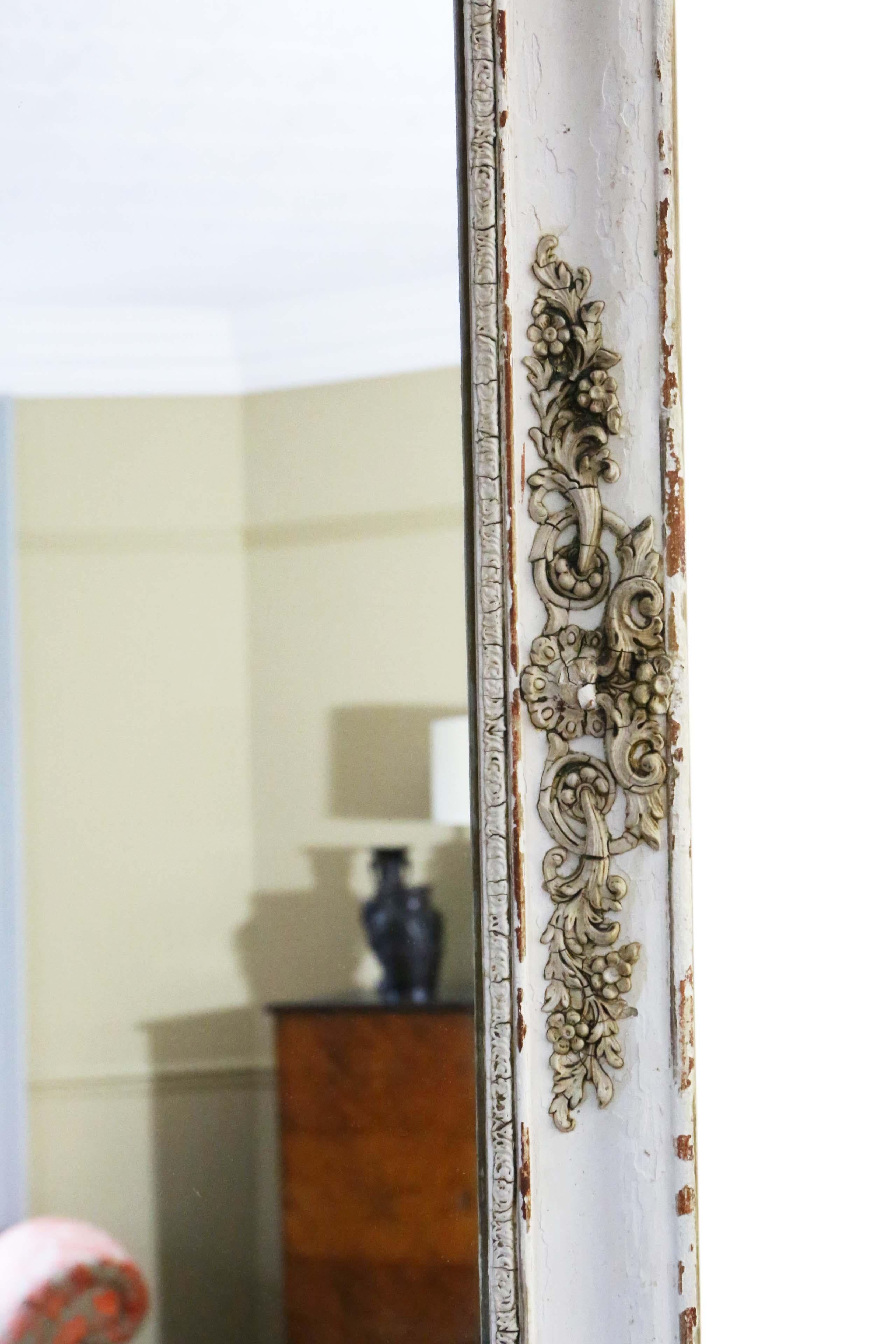 Antique Large French White Cream Overmantle Wall Mirror 19th Century For Sale 1