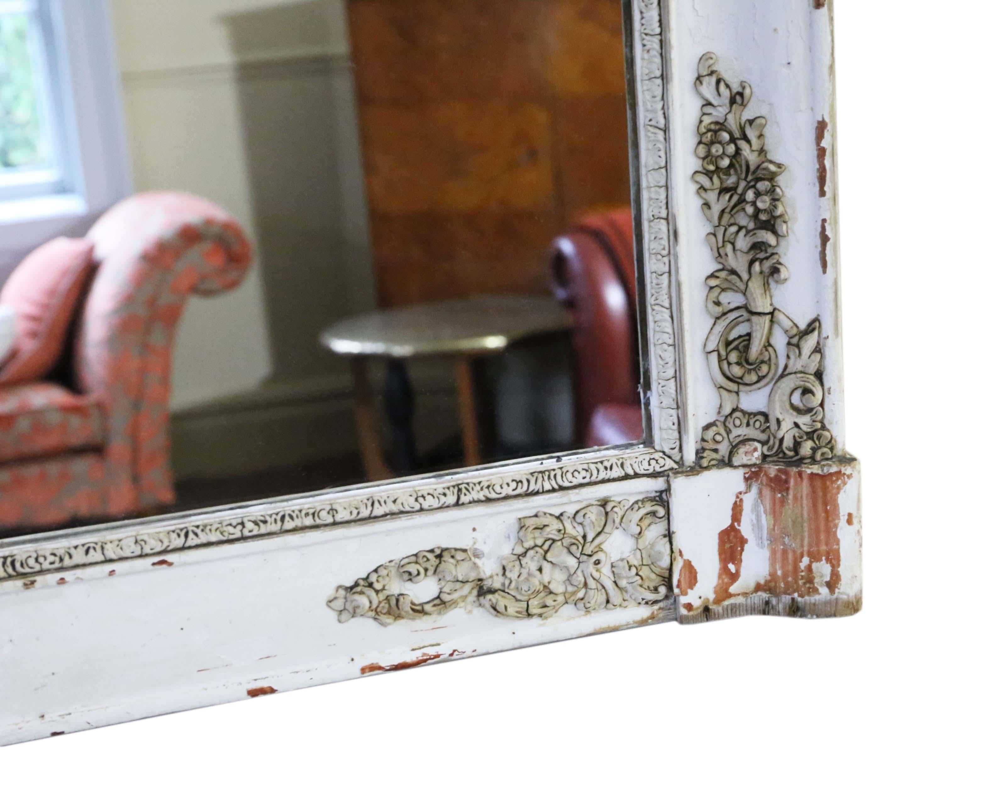 Antique Large French White Cream Overmantle Wall Mirror 19th Century For Sale 4