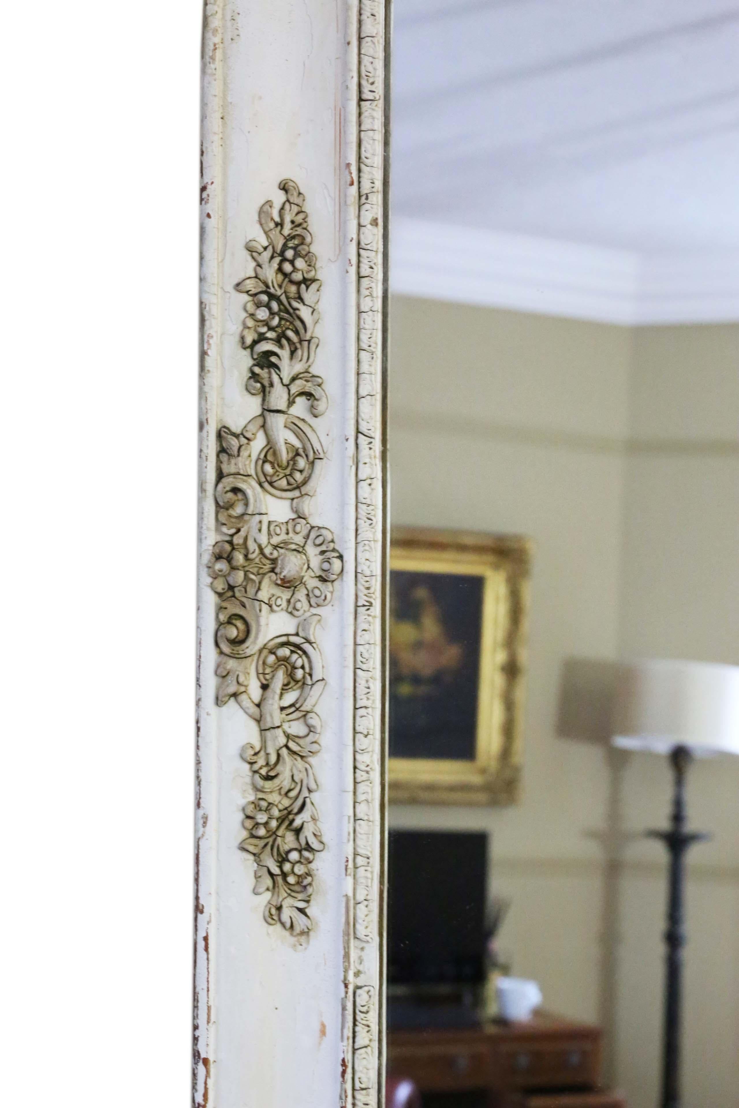 Antique Large French White Cream Overmantle Wall Mirror 19th Century For Sale 4