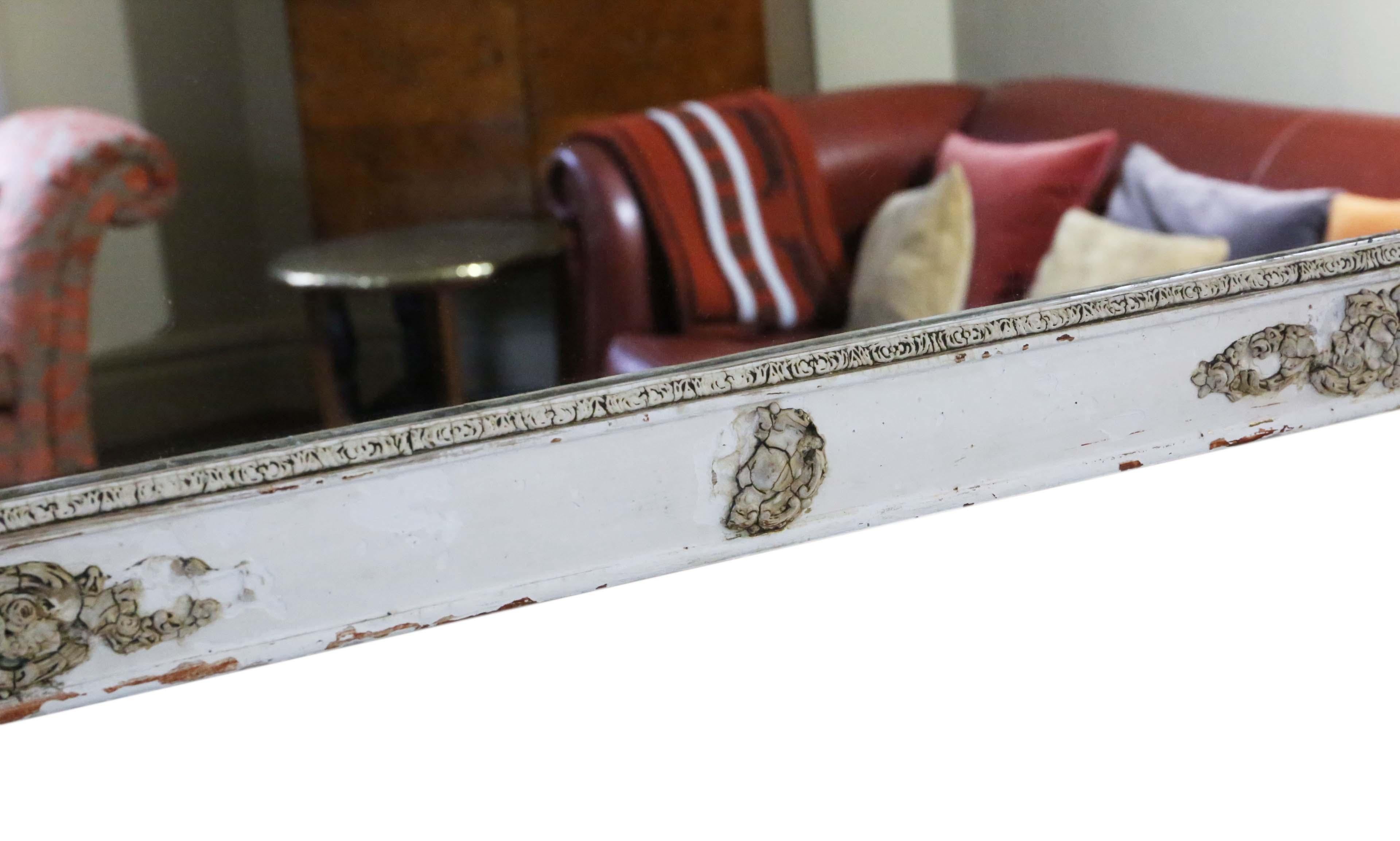 Antique Large French White Cream Overmantle Wall Mirror 19th Century For Sale 6