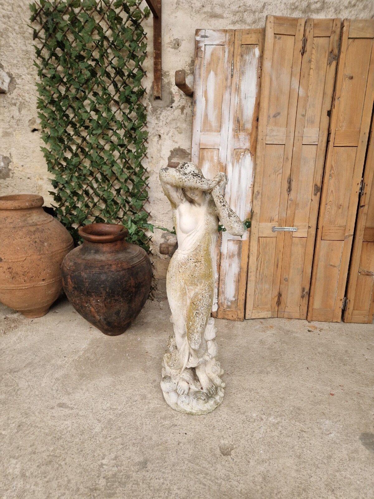 French Antique Large Garden Statue Female Sculpture with Nice Patina For Sale
