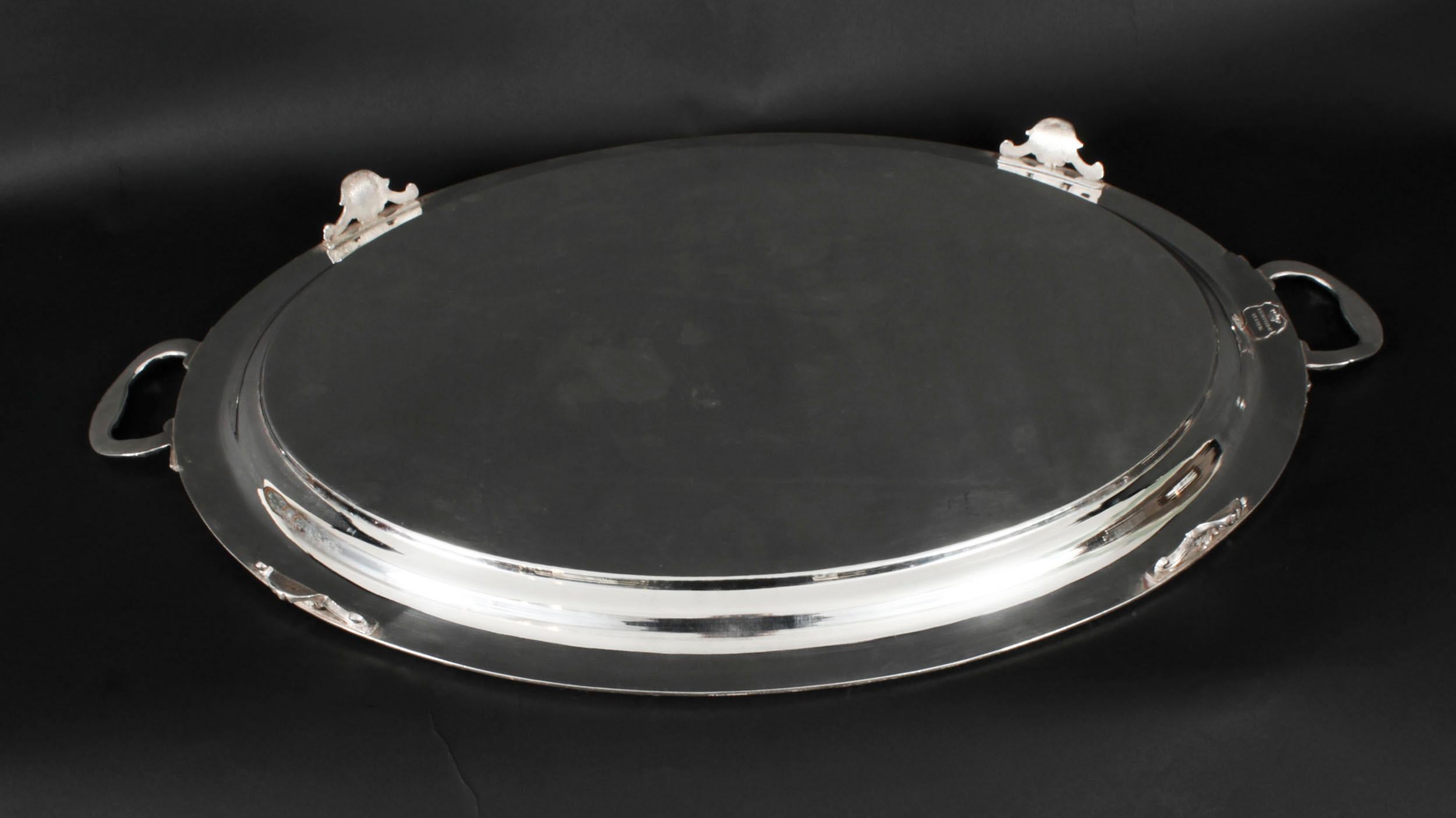Antique Large German Oval Silver Plated Tray Peters Hamburg 19th Century For Sale 5