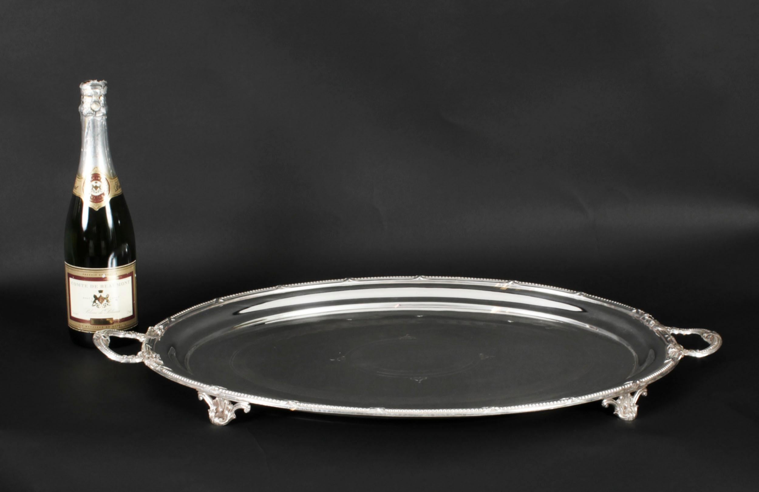 Antique Large German Oval Silver Plated Tray Peters Hamburg 19th Century For Sale 8