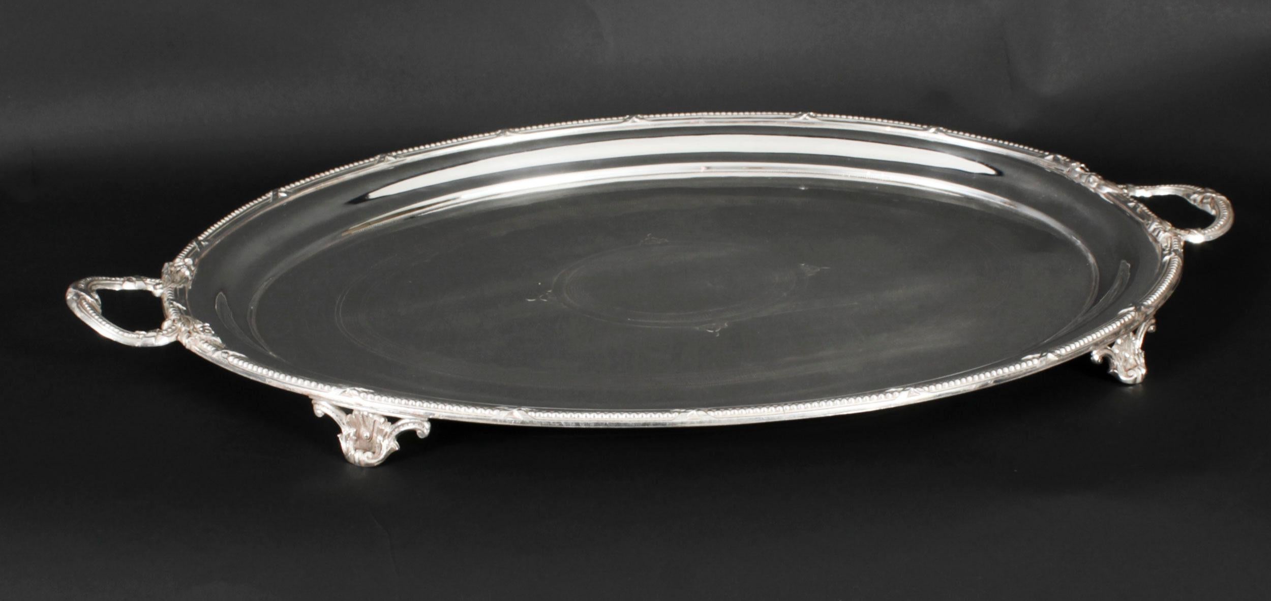 Antique Large German Oval Silver Plated Tray Peters Hamburg 19th Century For Sale 9
