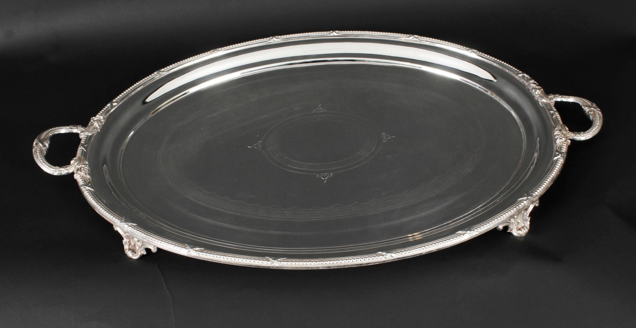 Antique Large German Oval Silver Plated Tray Peters Hamburg 19th Century In Good Condition For Sale In London, GB