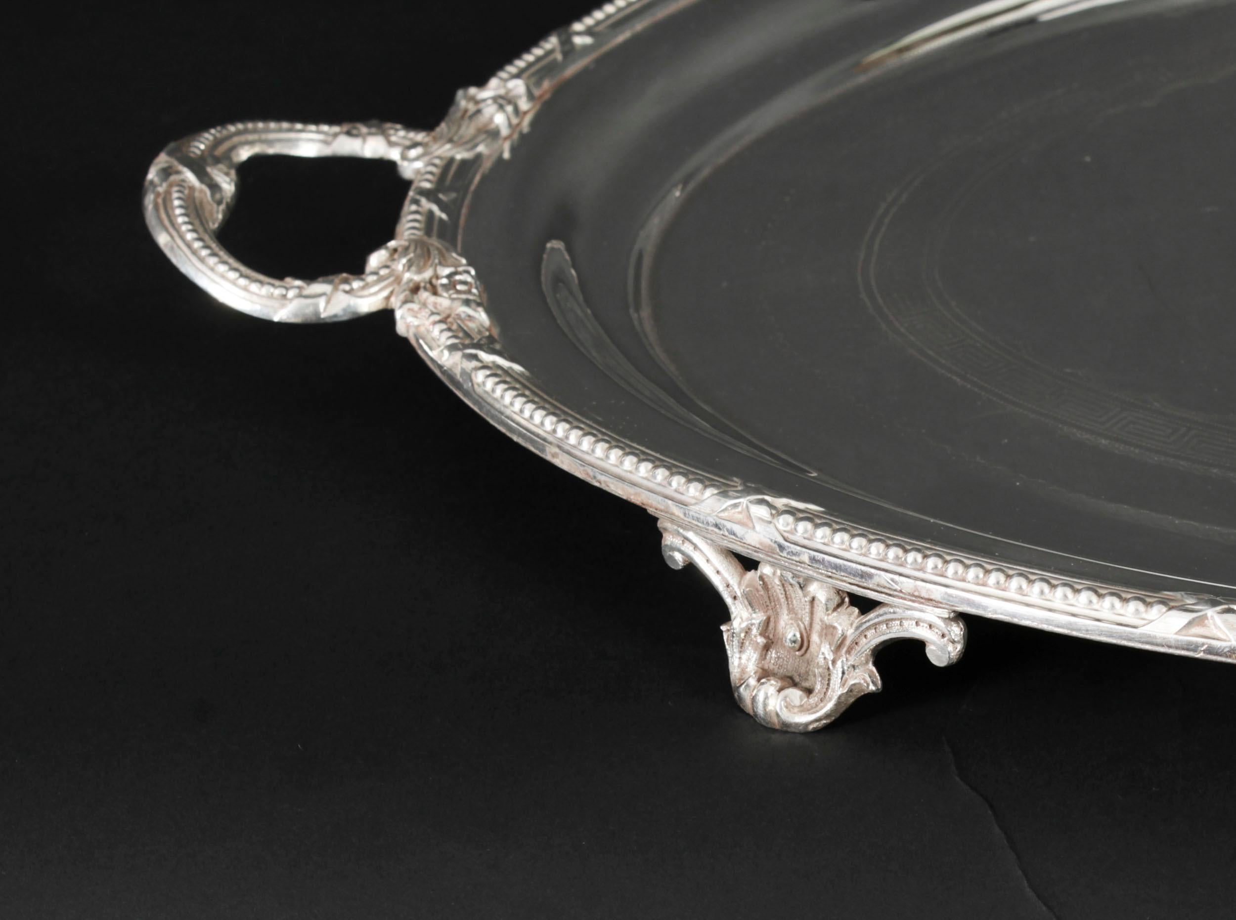 Mid-19th Century Antique Large German Oval Silver Plated Tray Peters Hamburg 19th Century For Sale