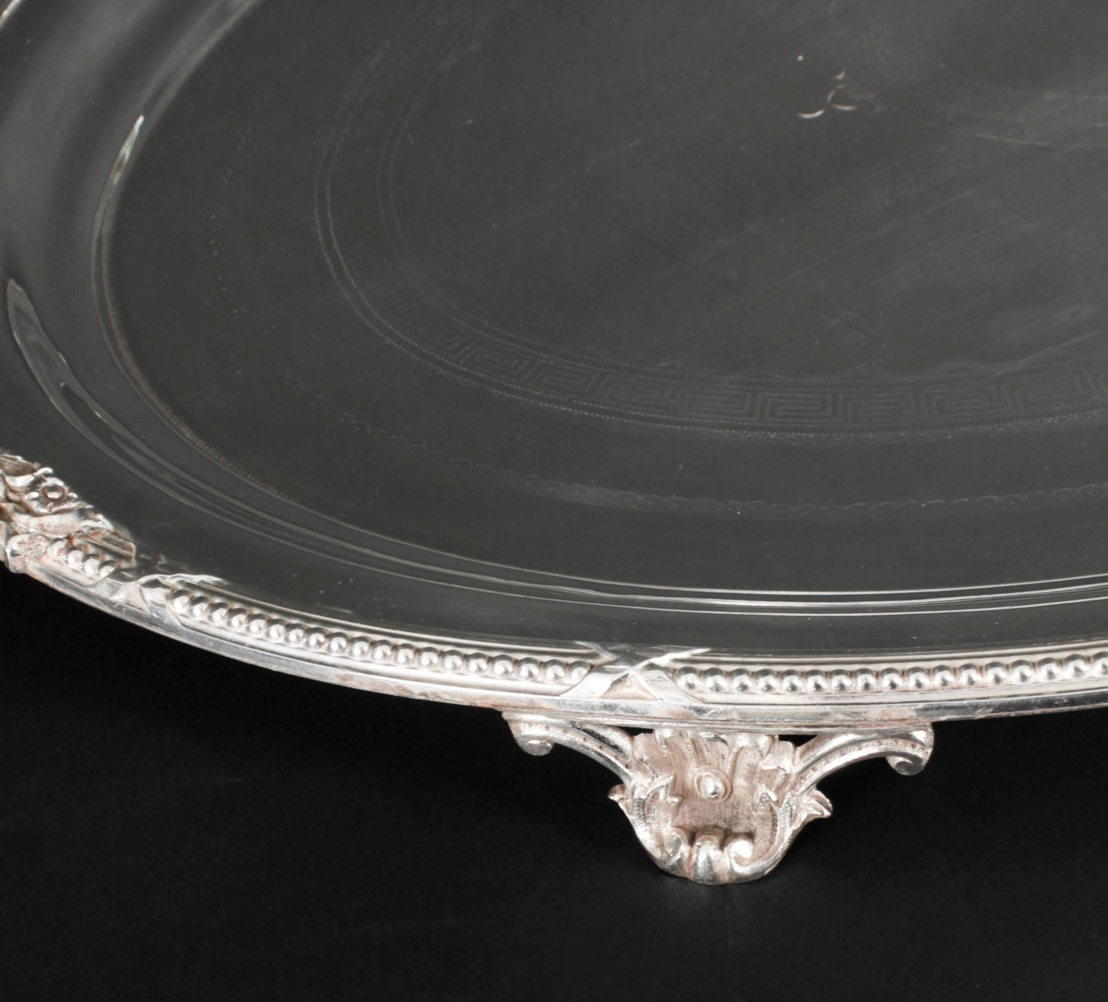 Antique Large German Oval Silver Plated Tray Peters Hamburg 19th Century For Sale 1