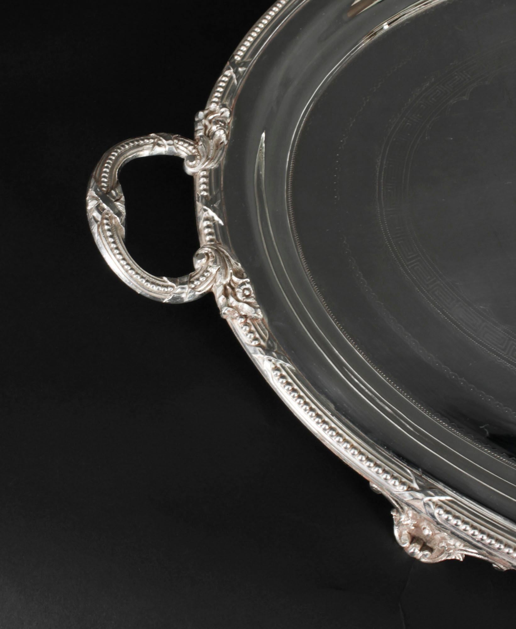 Antique Large German Oval Silver Plated Tray Peters Hamburg 19th Century For Sale 2