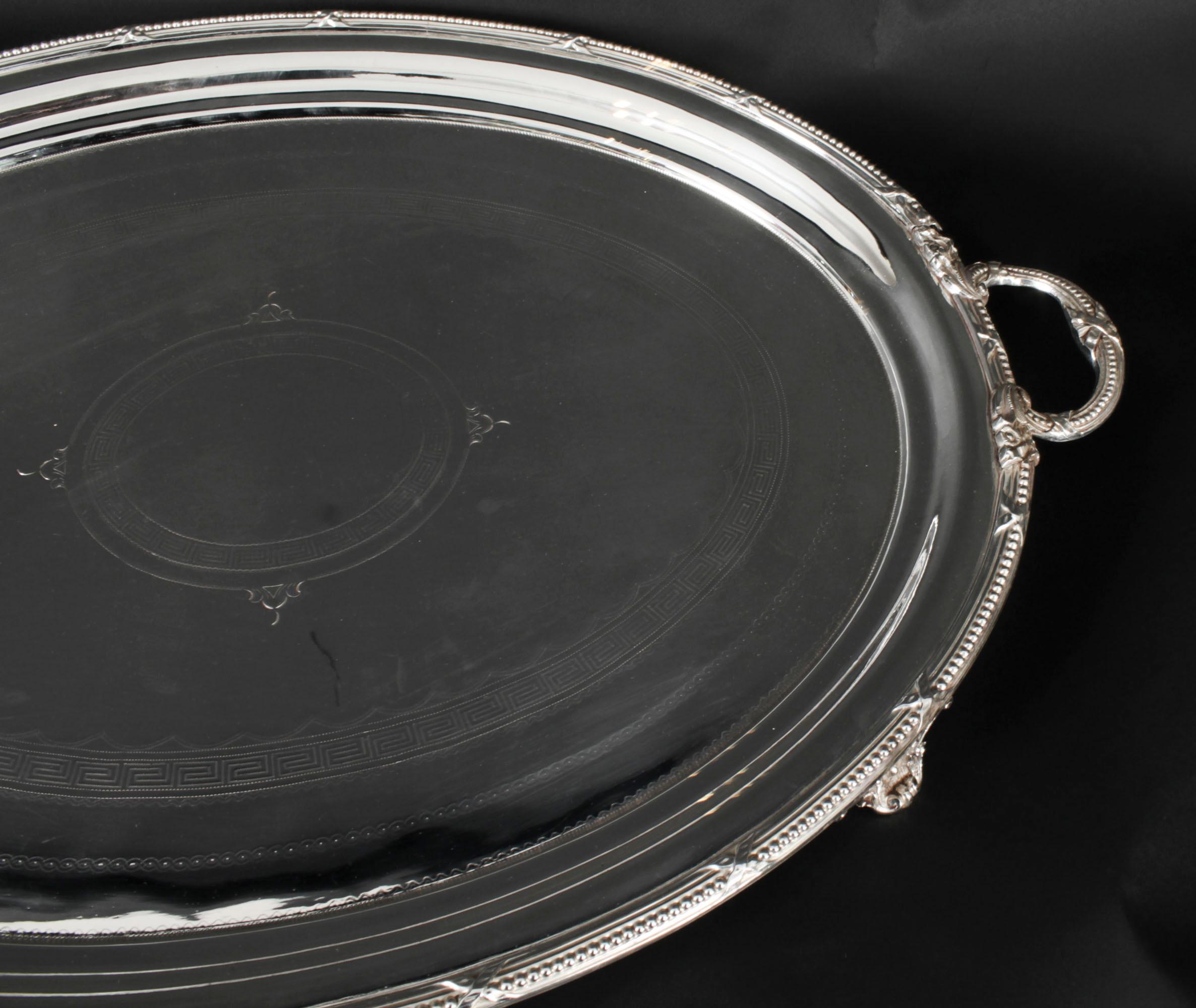 Antique Large German Oval Silver Plated Tray Peters Hamburg 19th Century For Sale 3
