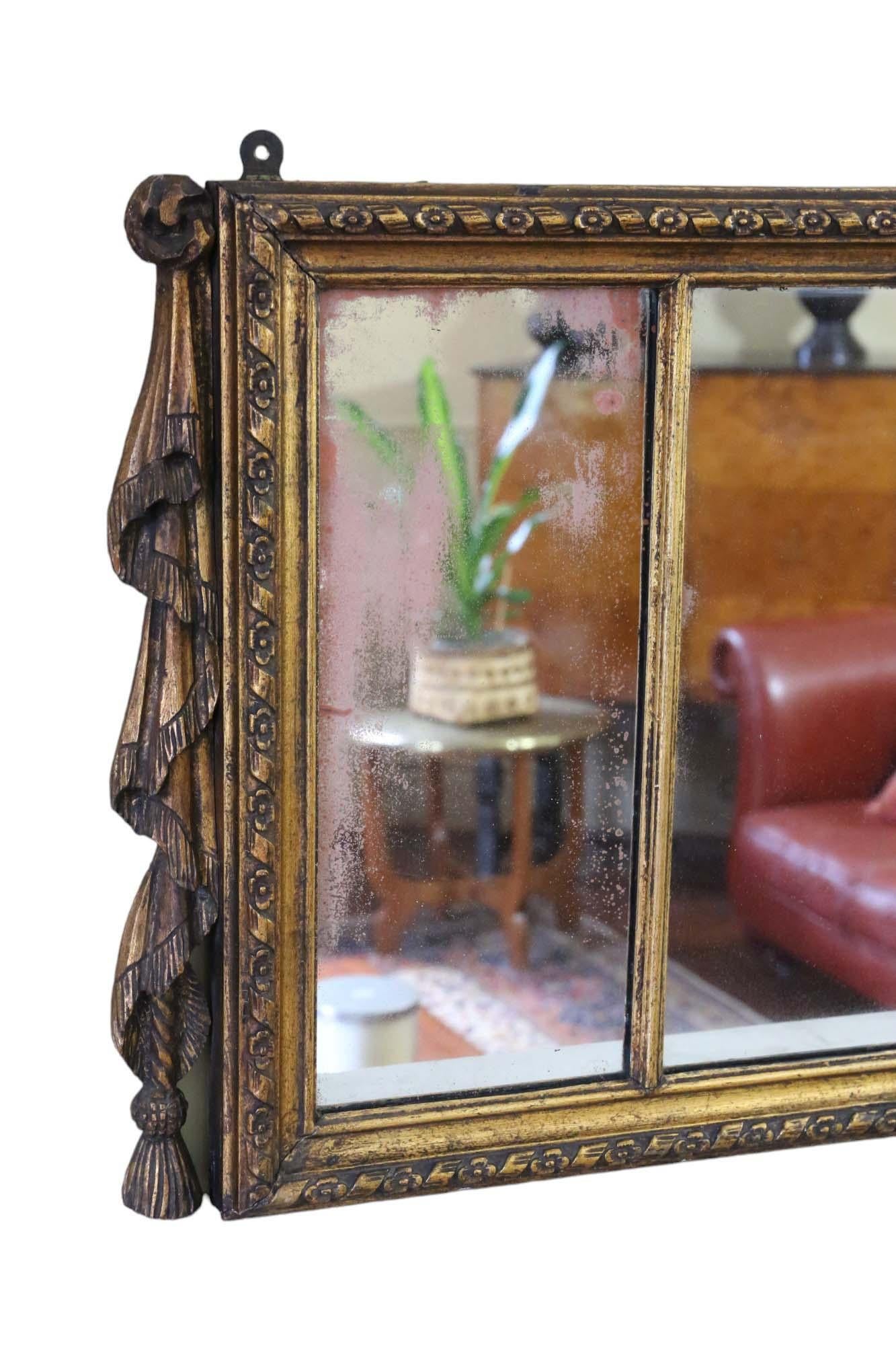 Antique large gilt 19th Century overmantle wall mirror fine quality In Good Condition For Sale In Wisbech, Cambridgeshire