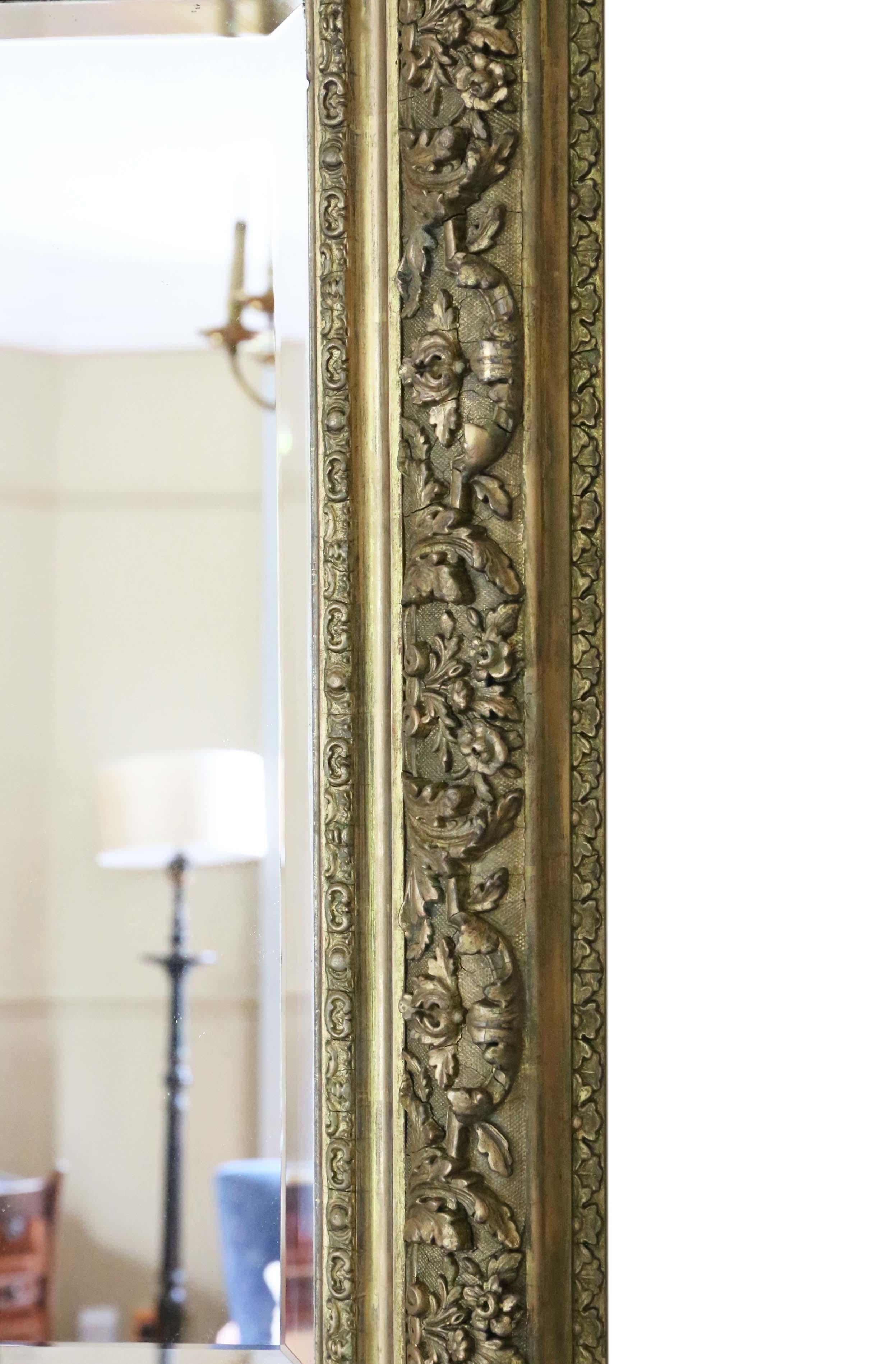 Giltwood Antique Large Gilt 19th Century Overmantle Wall Mirror For Sale