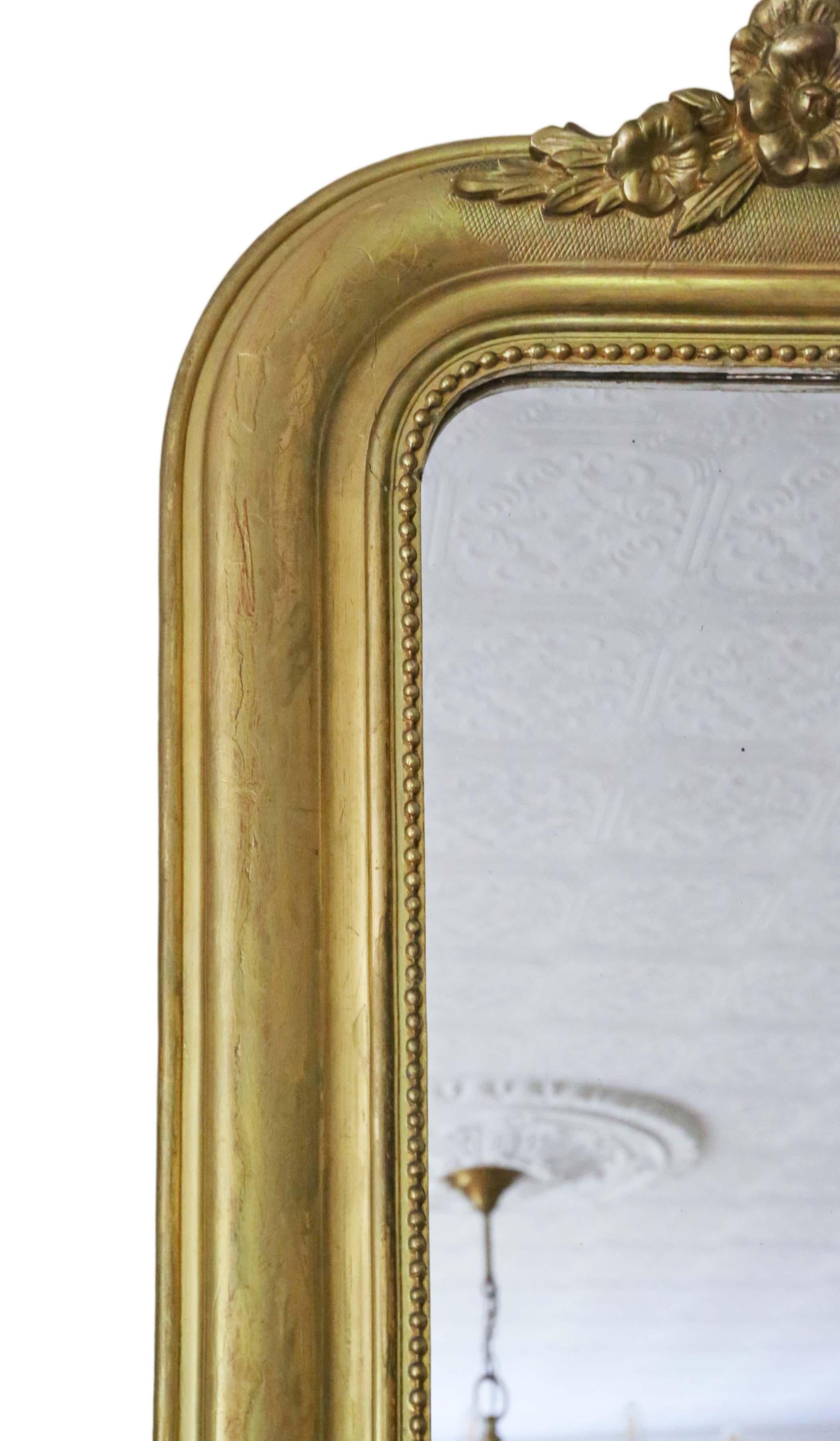 Giltwood Antique Large Gilt 19th Century Overmantle Wall Mirror