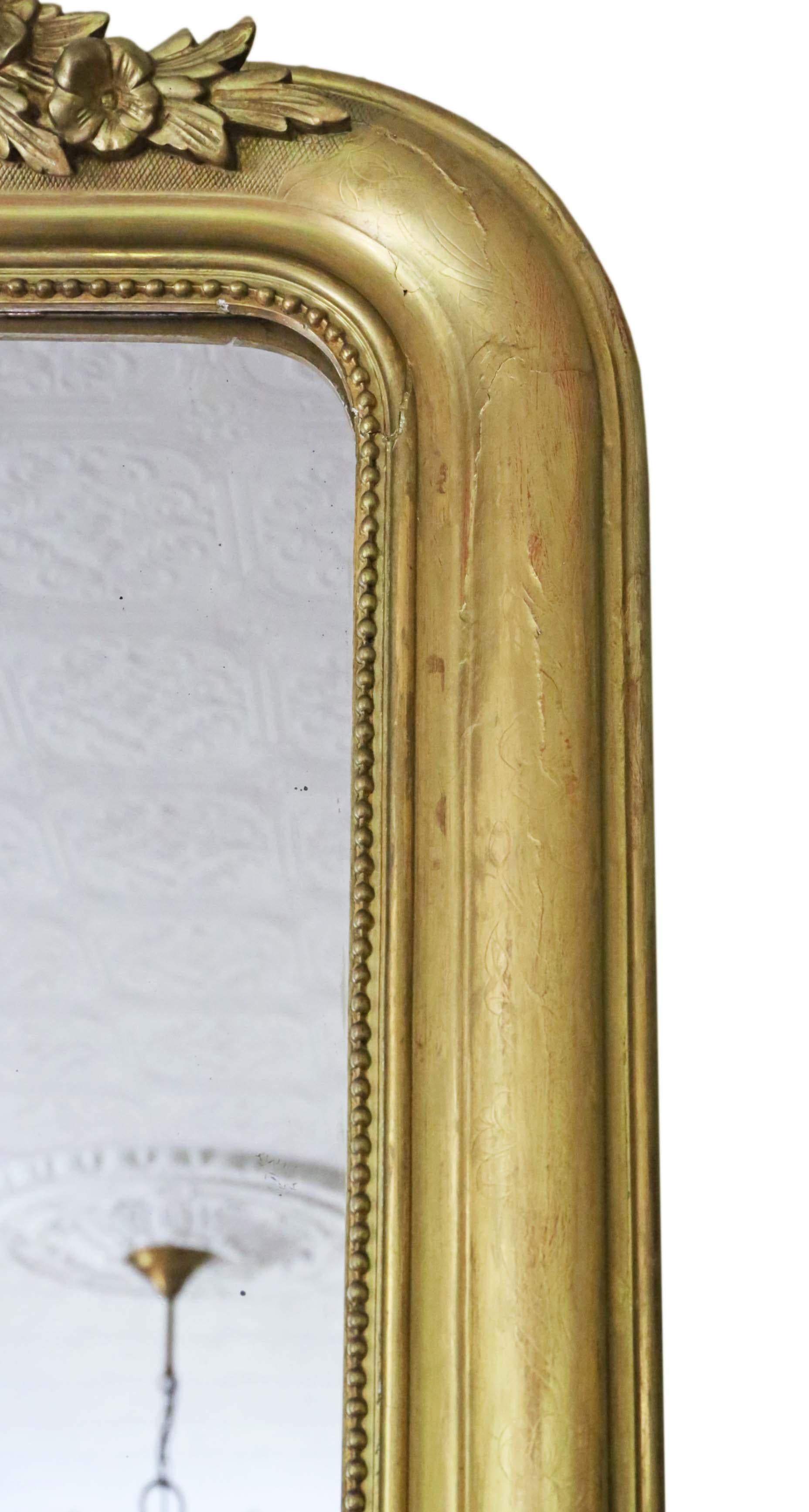 Antique Large Gilt 19th Century Overmantle Wall Mirror 1