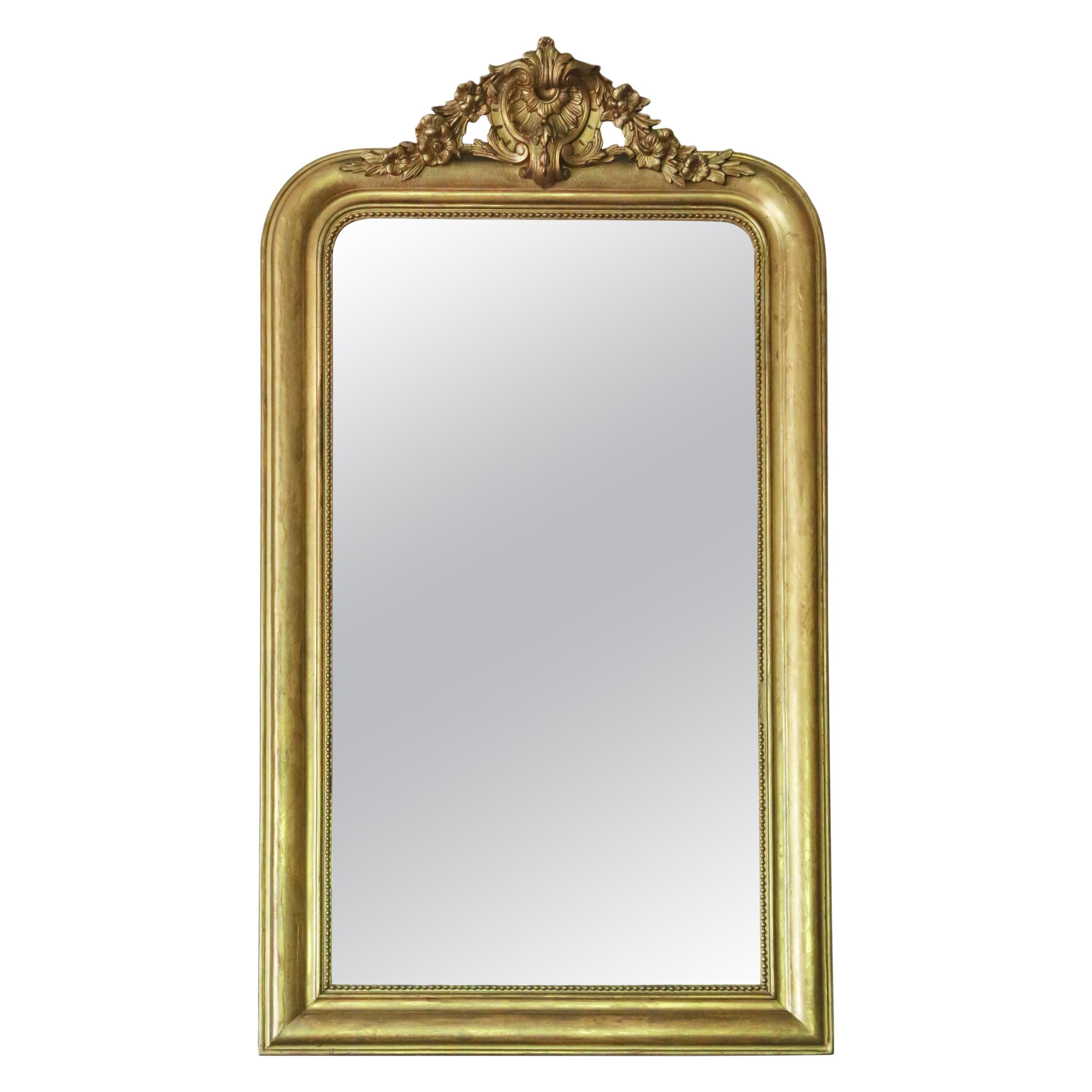 Antique Large Gilt 19th Century Overmantle Wall Mirror