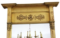 Grand miroir mural ancien doré du 19ème siècle avec pilier