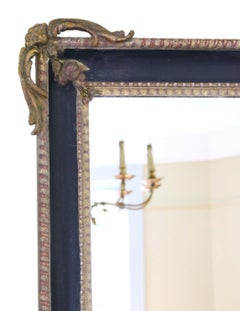 Antique Large Gilt and Black 19th Century Overmantle or Wall Mirror