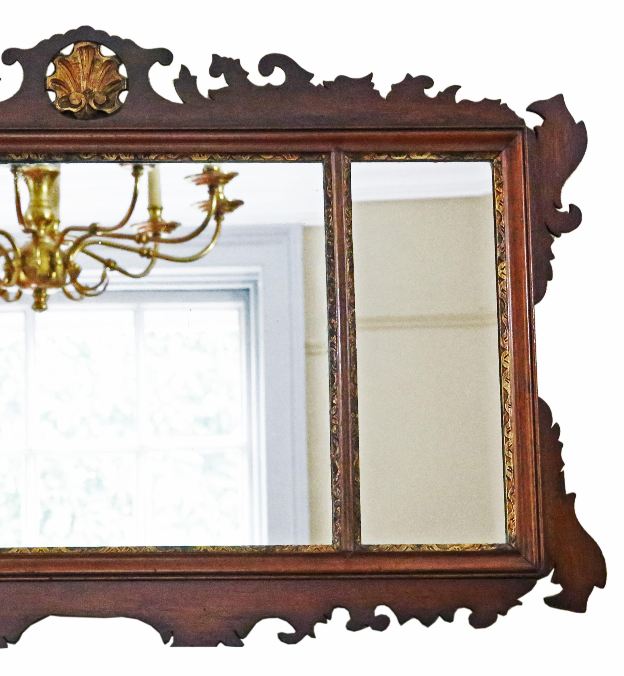 19th Century Antique large gilt and mahogany C1900 overmantle wall mirror fine quality For Sale