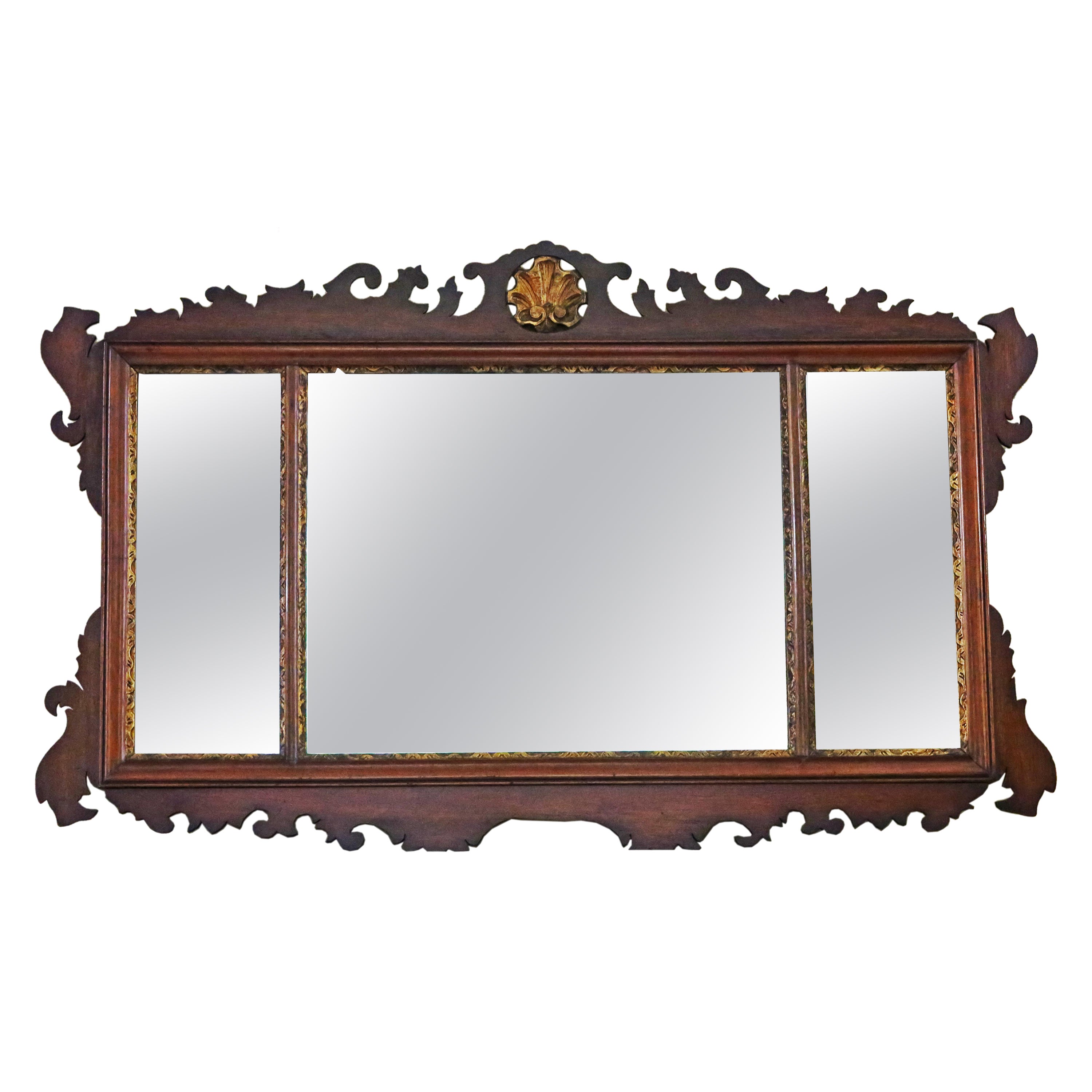 Antiguo gran dorado y caoba C1900 sobremantel espejo de pared fina calidad