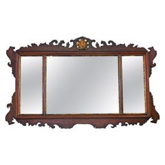 Antiguo gran dorado y caoba C1900 sobremantel espejo de pared fina calidad