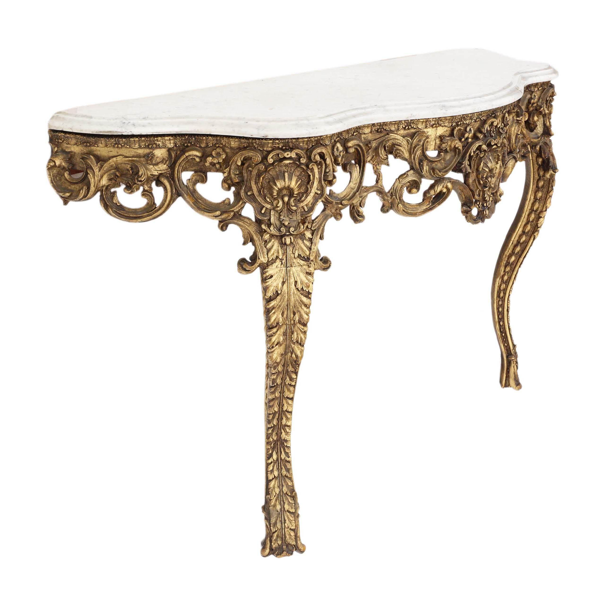 Regency Revival Antique Large Gilt and Marble Console Table
