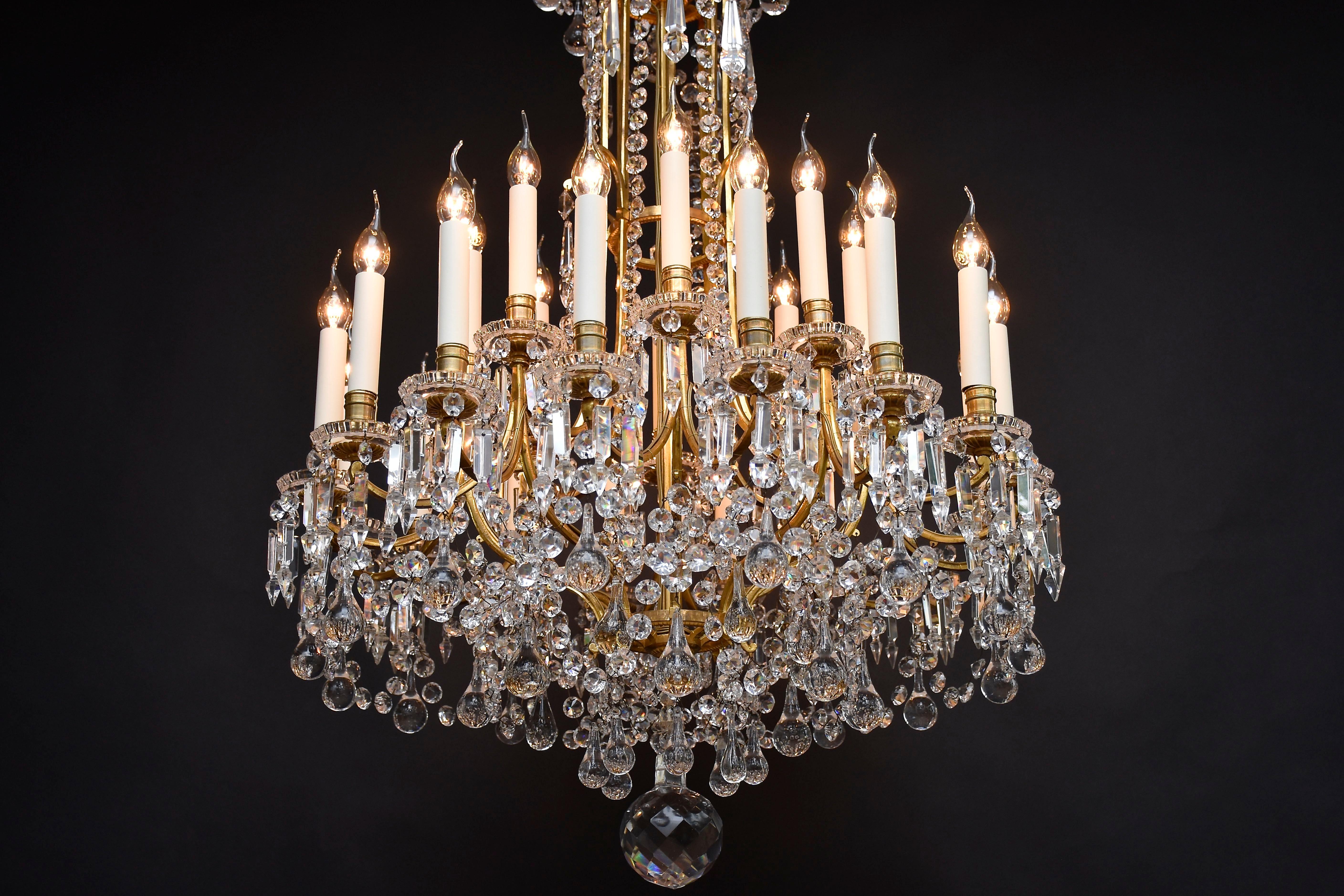 Gilt Antique large gilt bronze French Baccarat chandelier For Sale