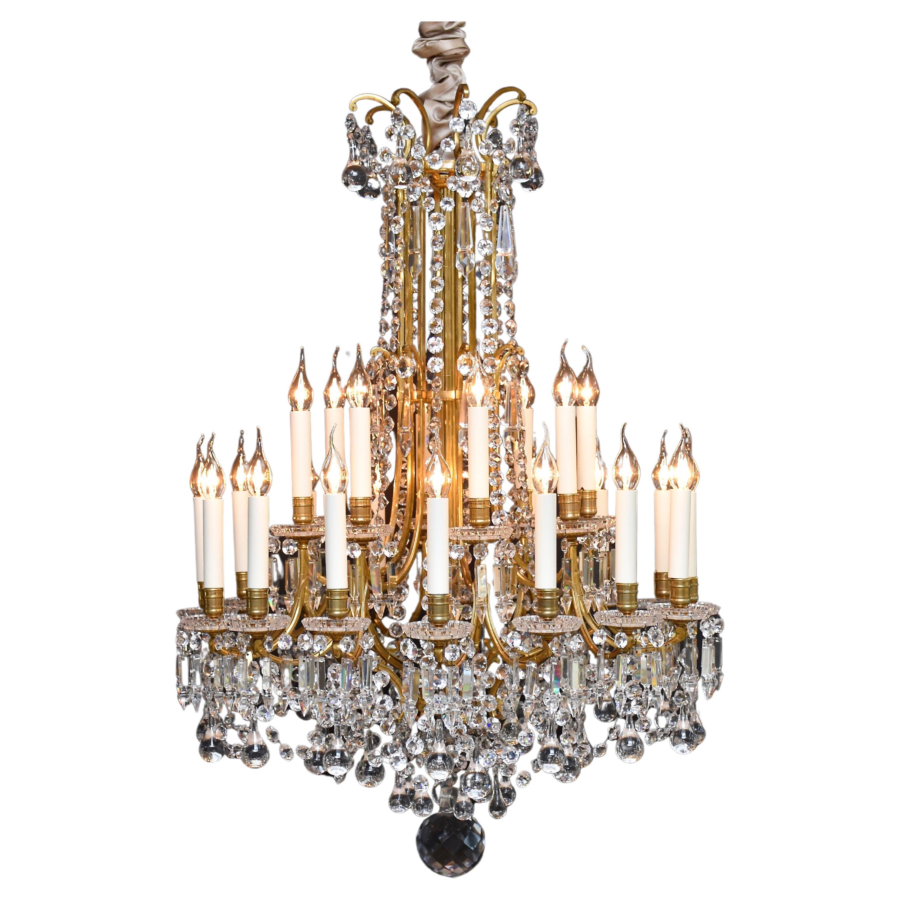 Antique large gilt bronze French Baccarat chandelier For Sale