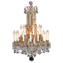 Antique large gilt bronze French Baccarat chandelier