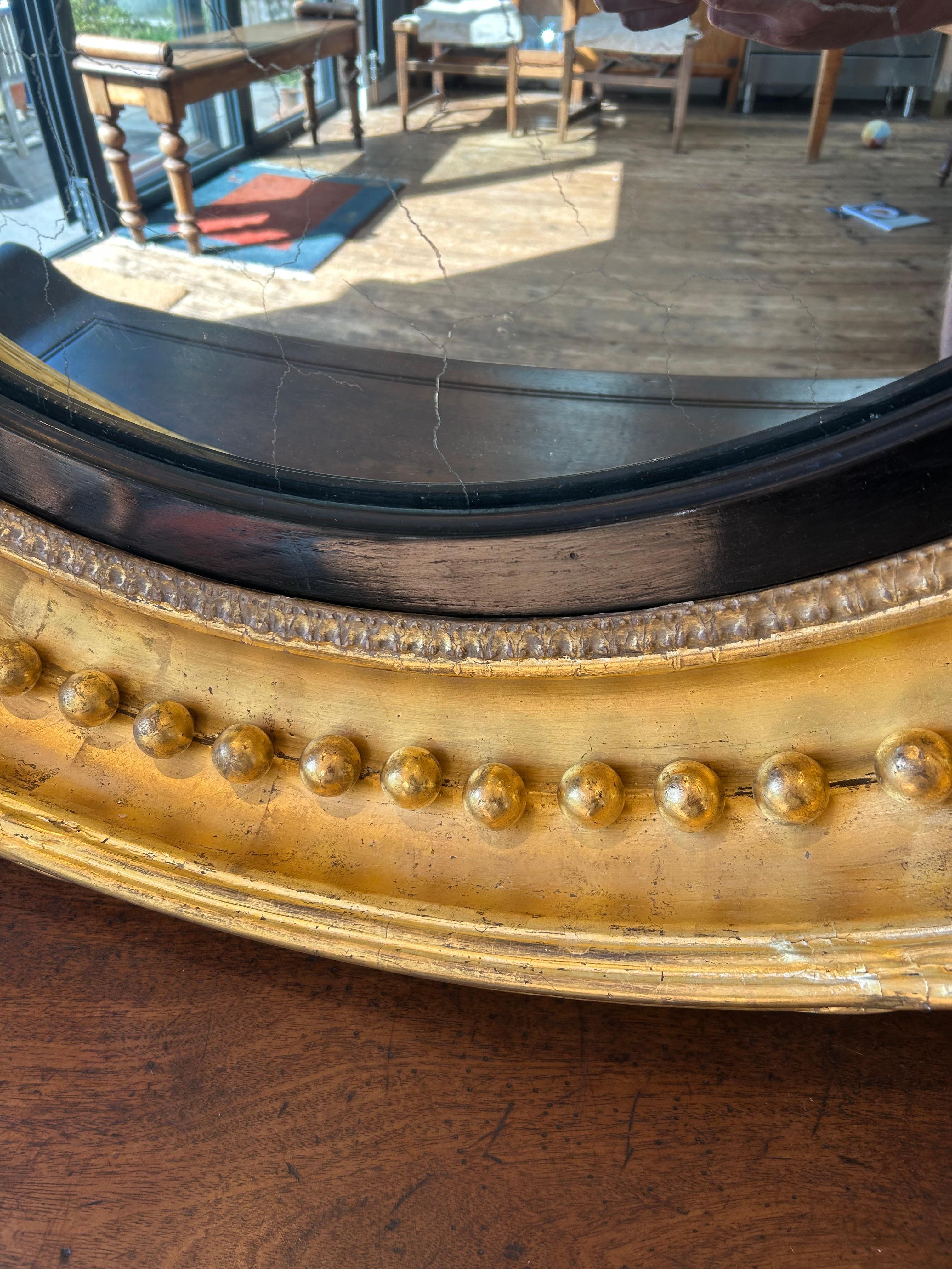 Antiguo Gran Espejo Convexo Dorado Regencia en venta