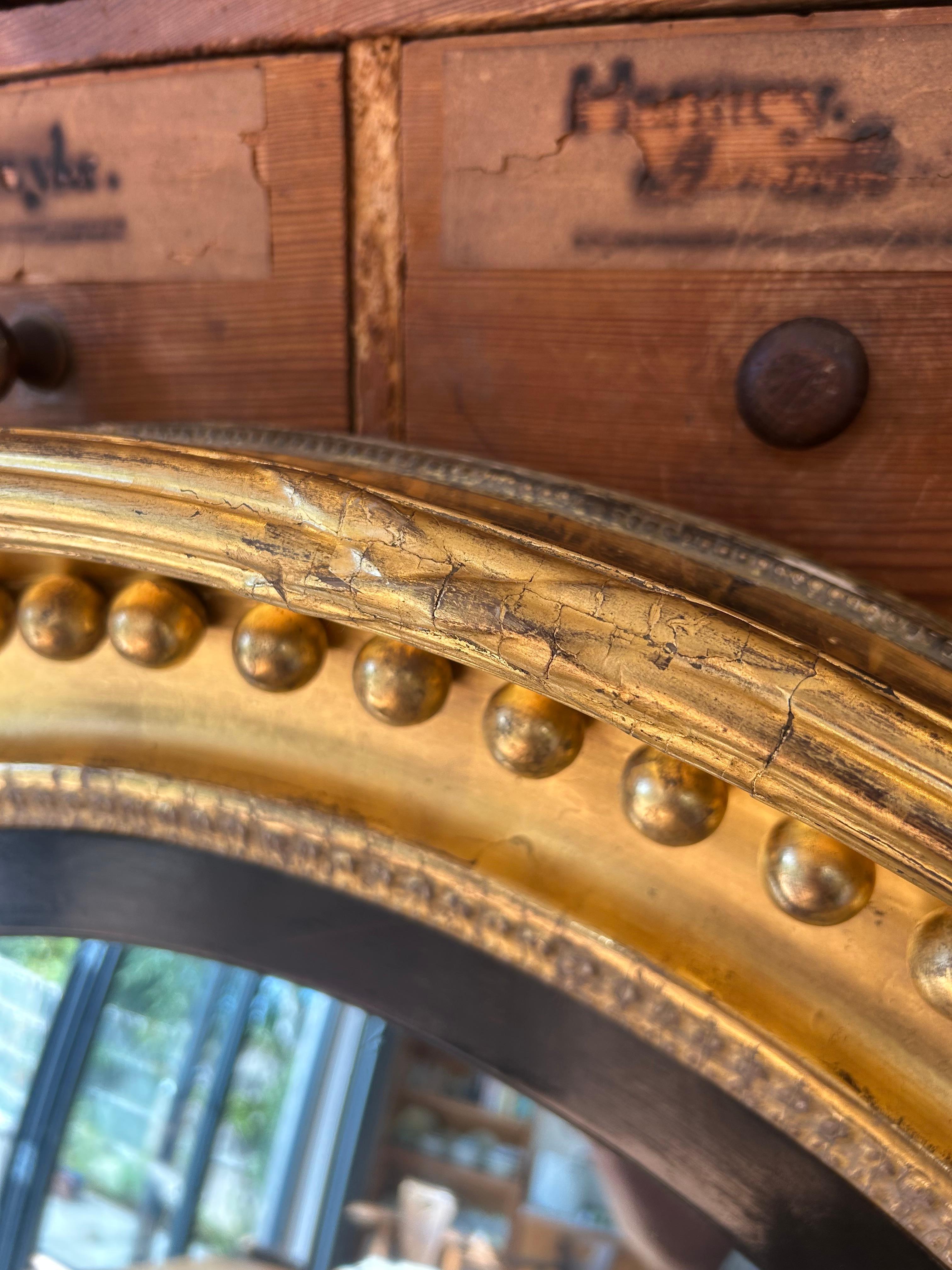 Antiguo Gran Espejo Convexo Dorado Inglés en venta