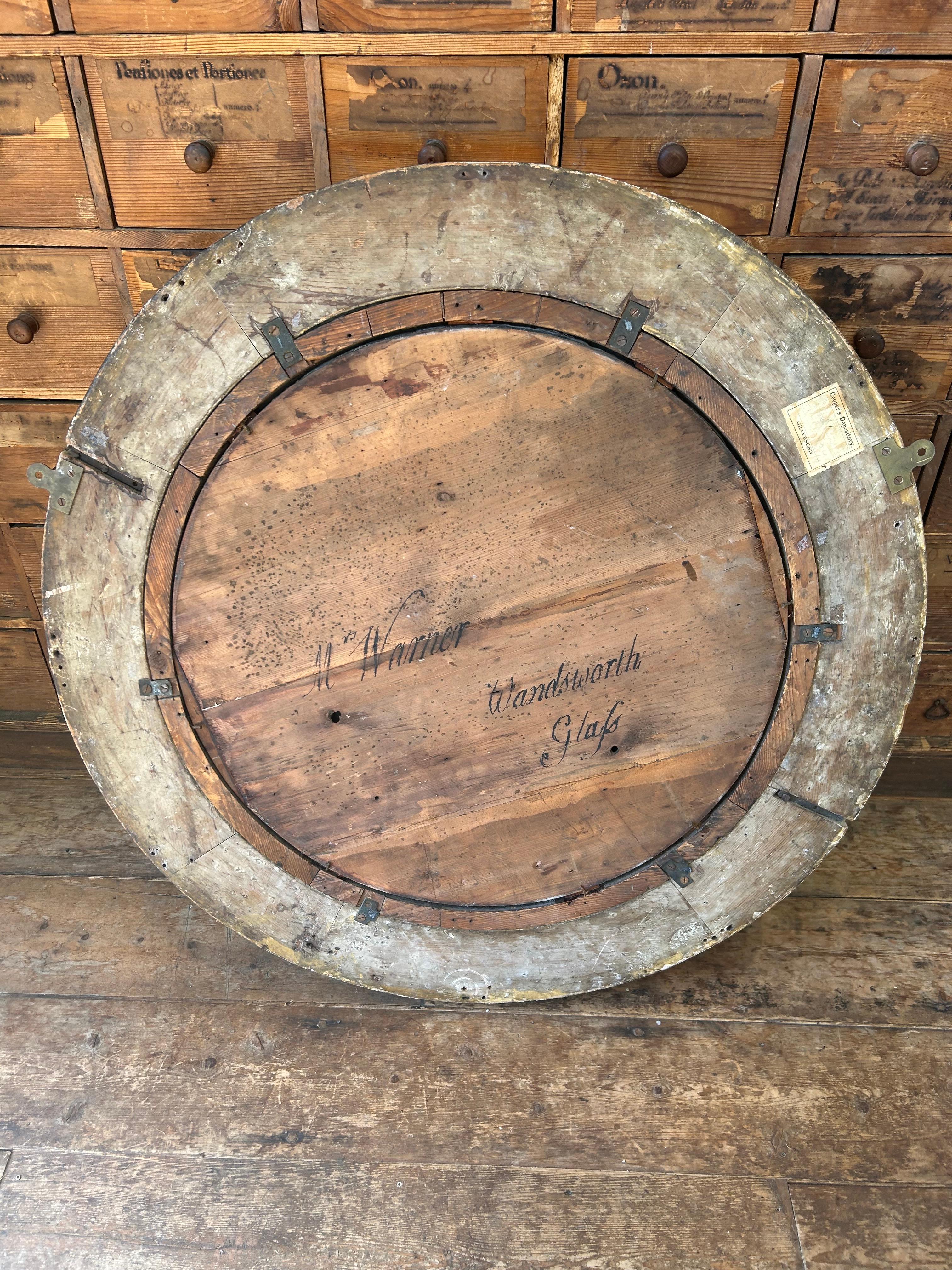 Antiguo Gran Espejo Convexo Dorado siglo XIX en venta