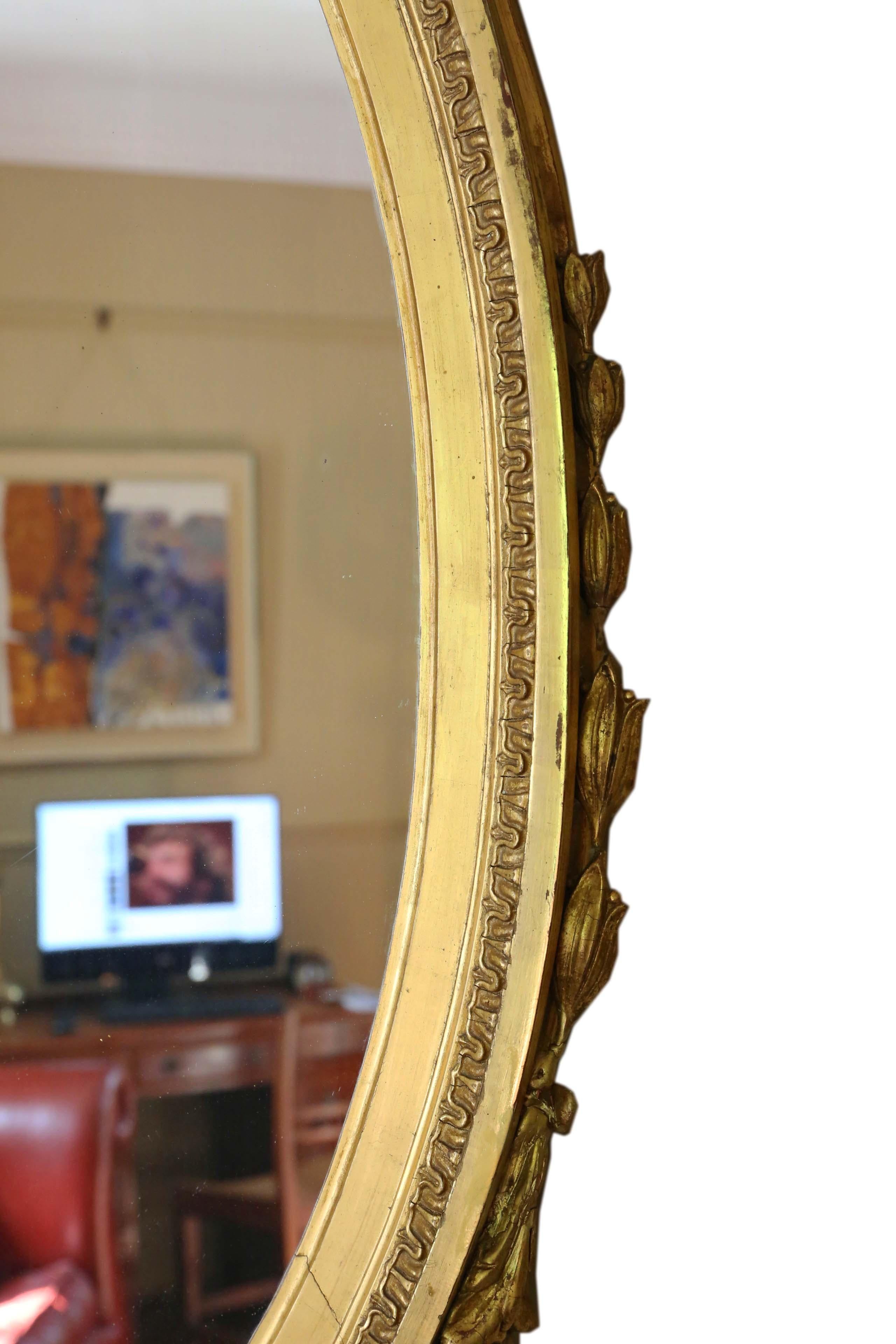 Antiker, großer, vergoldeter, ovaler Overmantle- oder Wandspiegel, um 1900 im Zustand „Gut“ im Angebot in Wisbech, Cambridgeshire