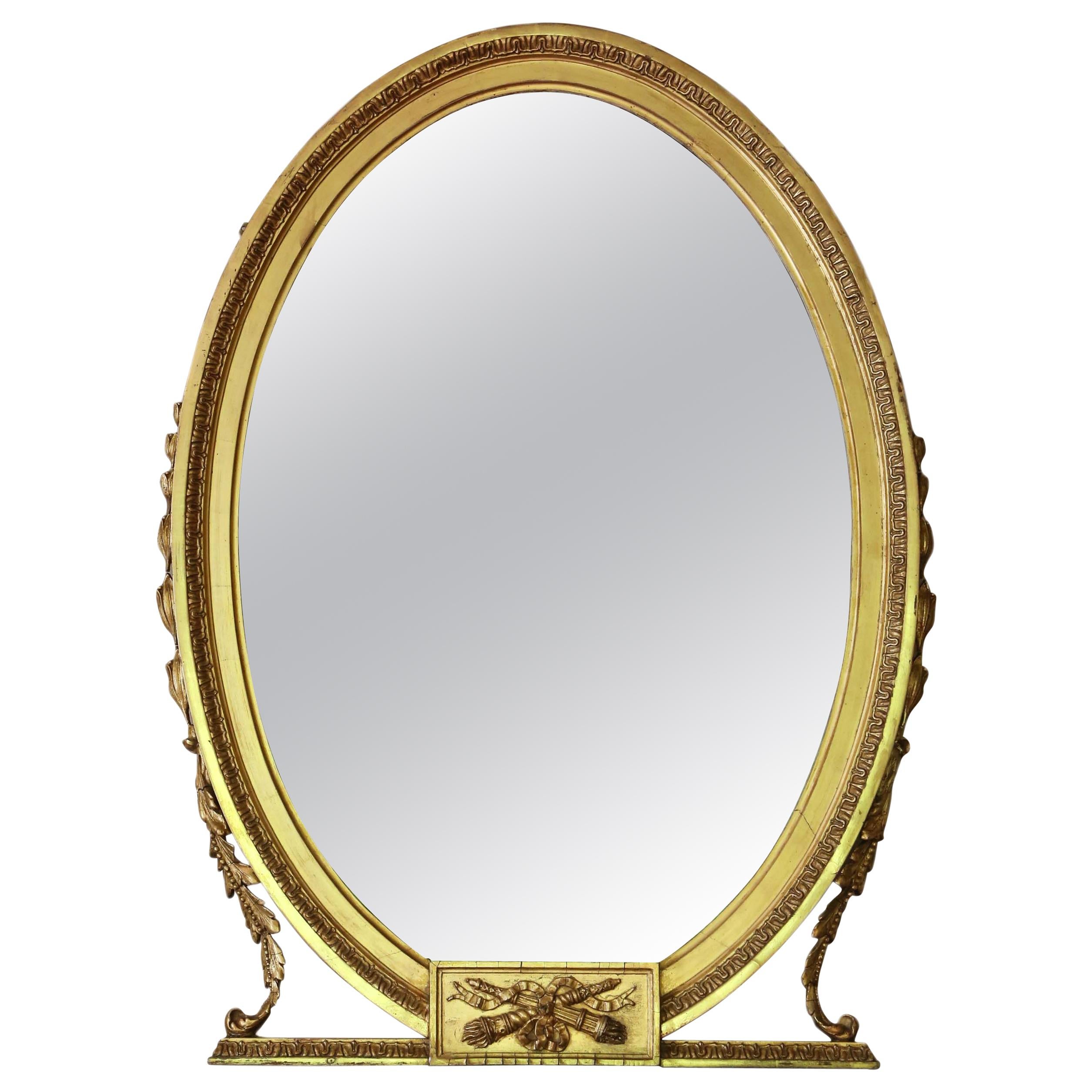Antique Large Gilt Oval Overmantle or Wall Mirror, circa 1900