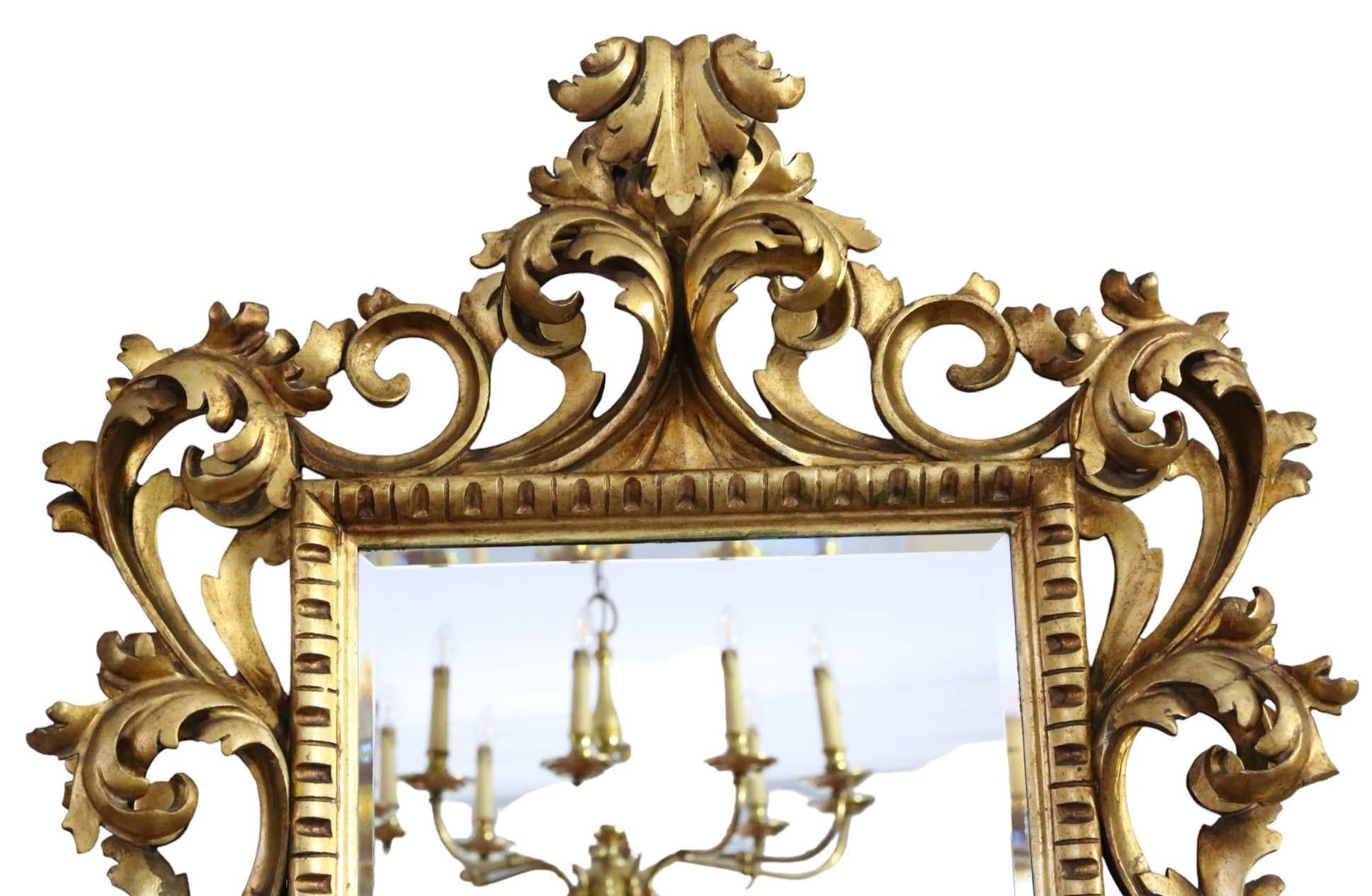 Antique grand miroir mural doré de style Florentine du 19ème siècle. Bon état - En vente à Wisbech, Cambridgeshire