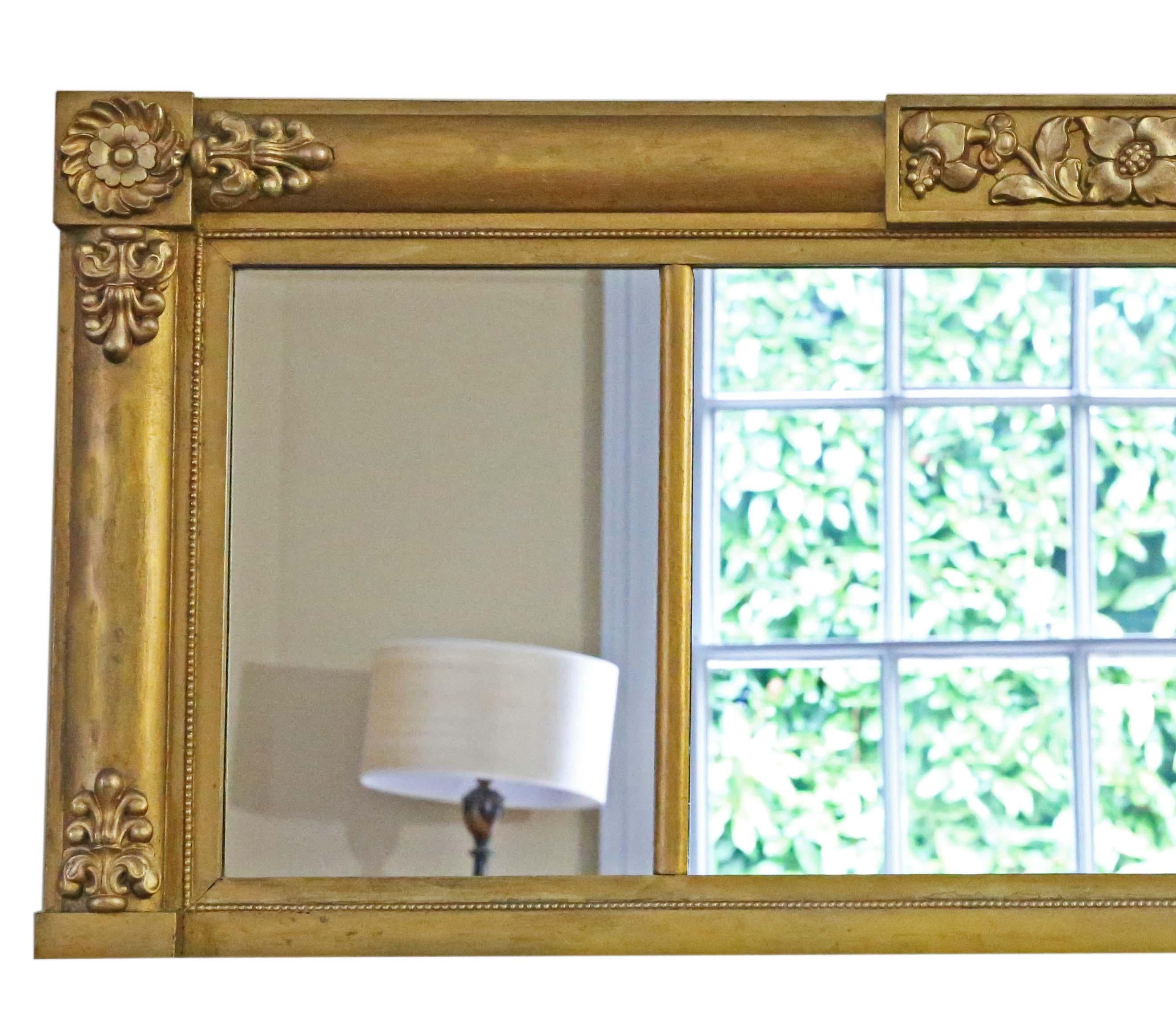 Antique large gilt overmantle wall mirror 19th Century fine quality In Good Condition For Sale In Wisbech, Cambridgeshire
