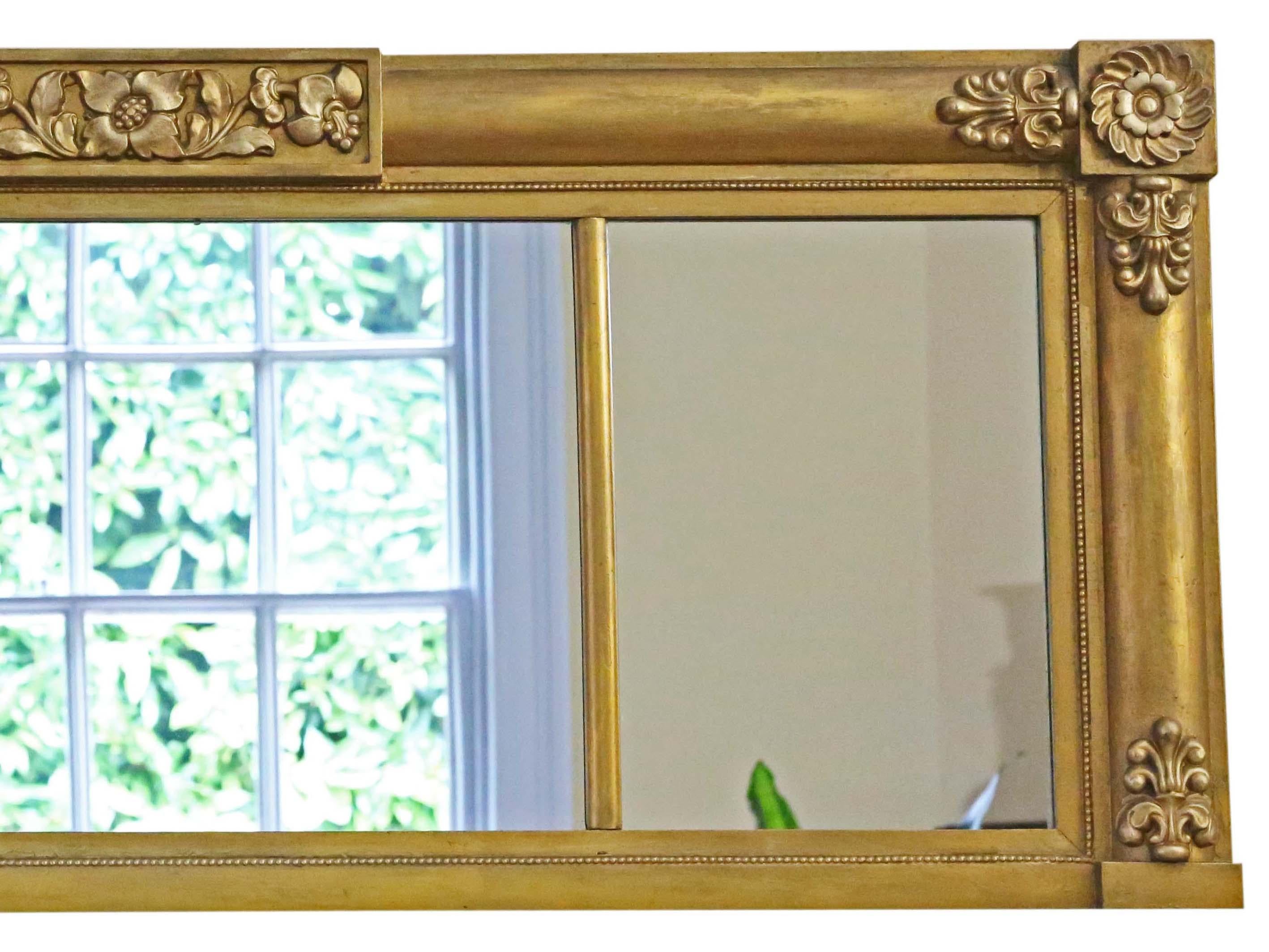 Glass Antique large gilt overmantle wall mirror 19th Century fine quality For Sale