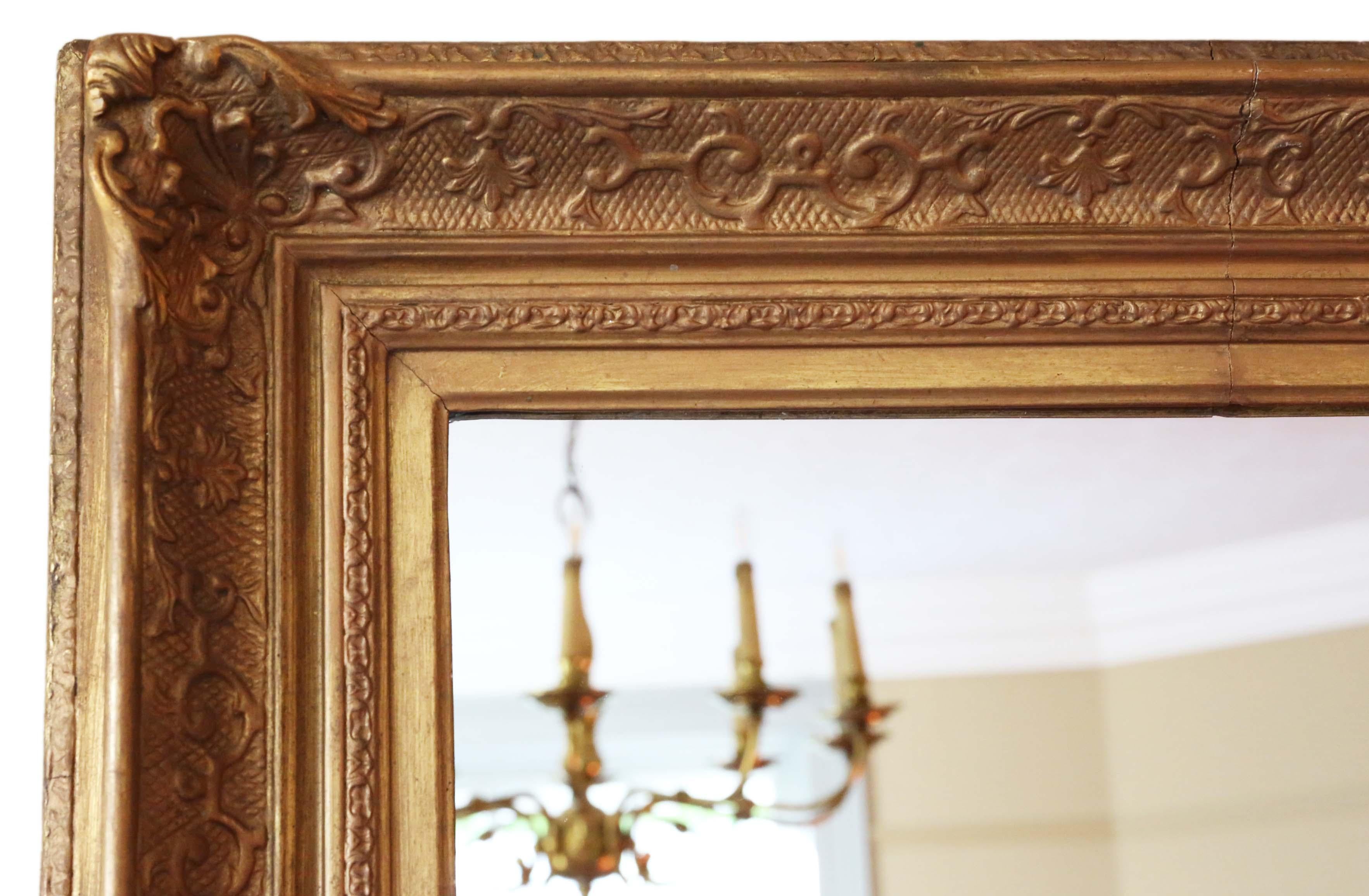 Antique large quality 19th century gilt overmantle or wall mirror. A great look.
A charming mirror, that is full of age and character. Lovely frame with some losses touching up, refinishing and repairs over the years. No loose joints.
Overall