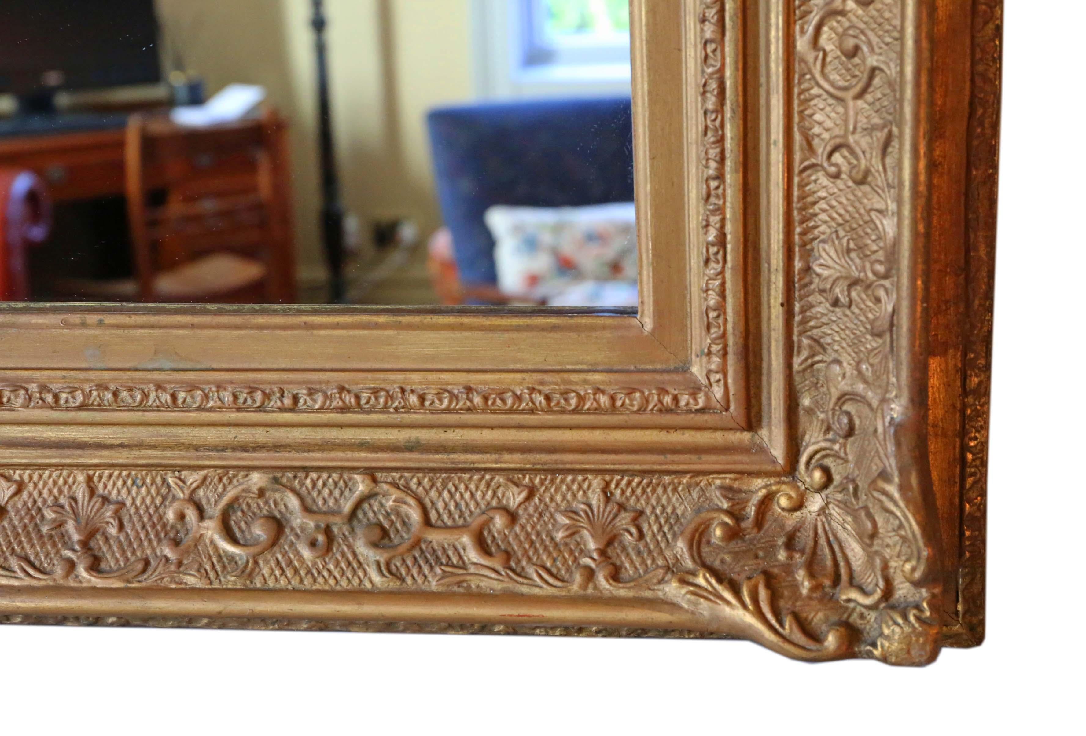 Legno dorato Antique Mirror, grande specchio da parete dorato, XIX secolo in vendita