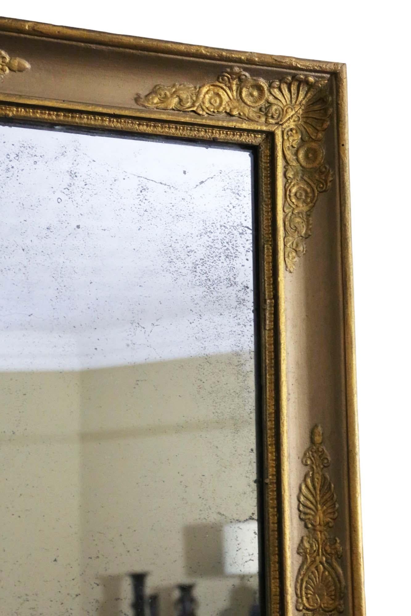 Glass Antique large gilt overmantle wall mirror 19th Century For Sale