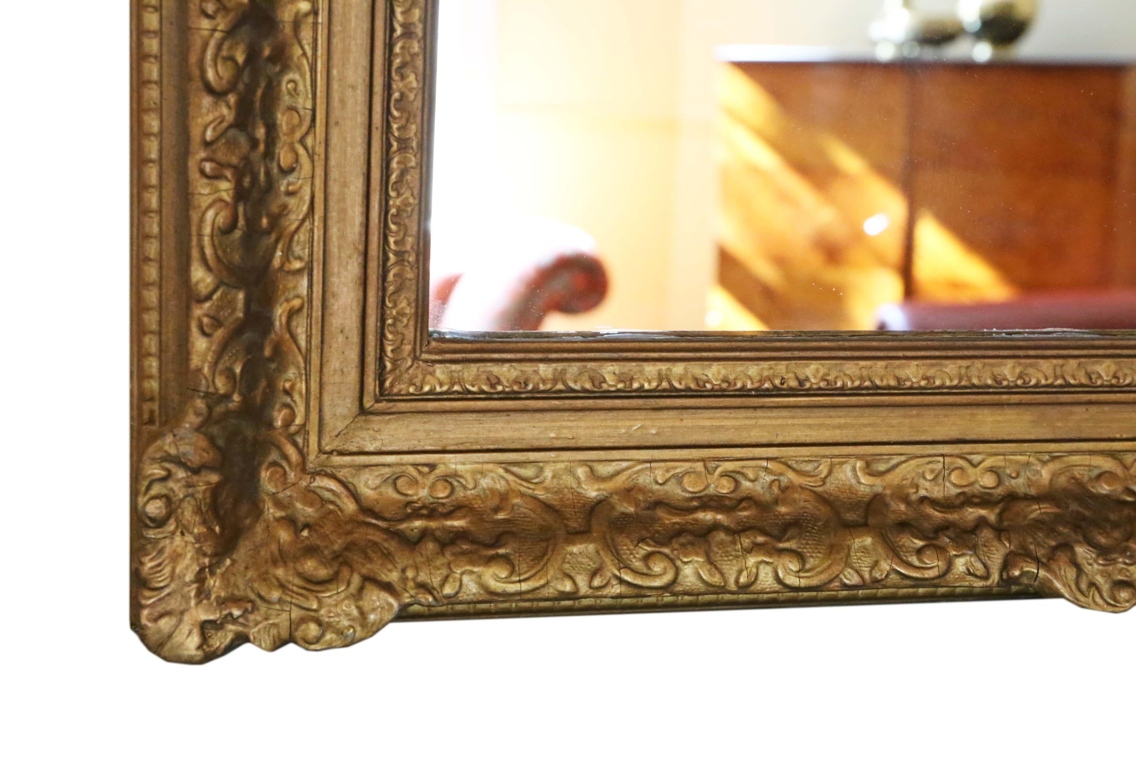 Bois doré Antique Grand Miroir Mural Overmantle Doré:: 19ème Siècle en vente