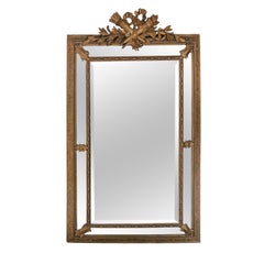 Antique Large Gilt Wall Floor Cushion Mirror, 19th Century