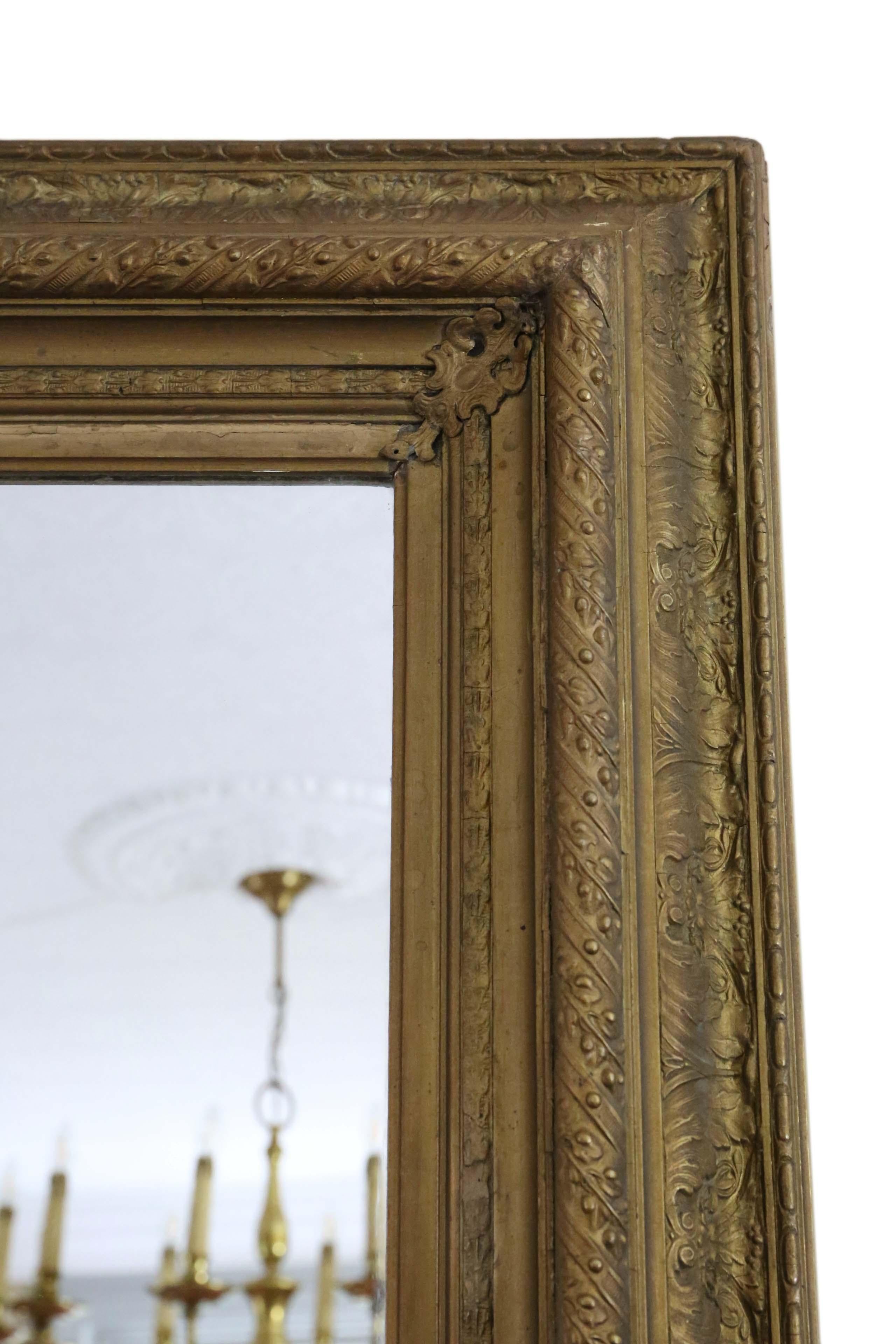 Antique large quality 19th Century gilt overmantle wall mirror. Lovely charm and elegance. Could be hung in portrait or landscape.

An impressive find, that would look amazing in the right location. No loose joints or woodworm.

Later mirrored