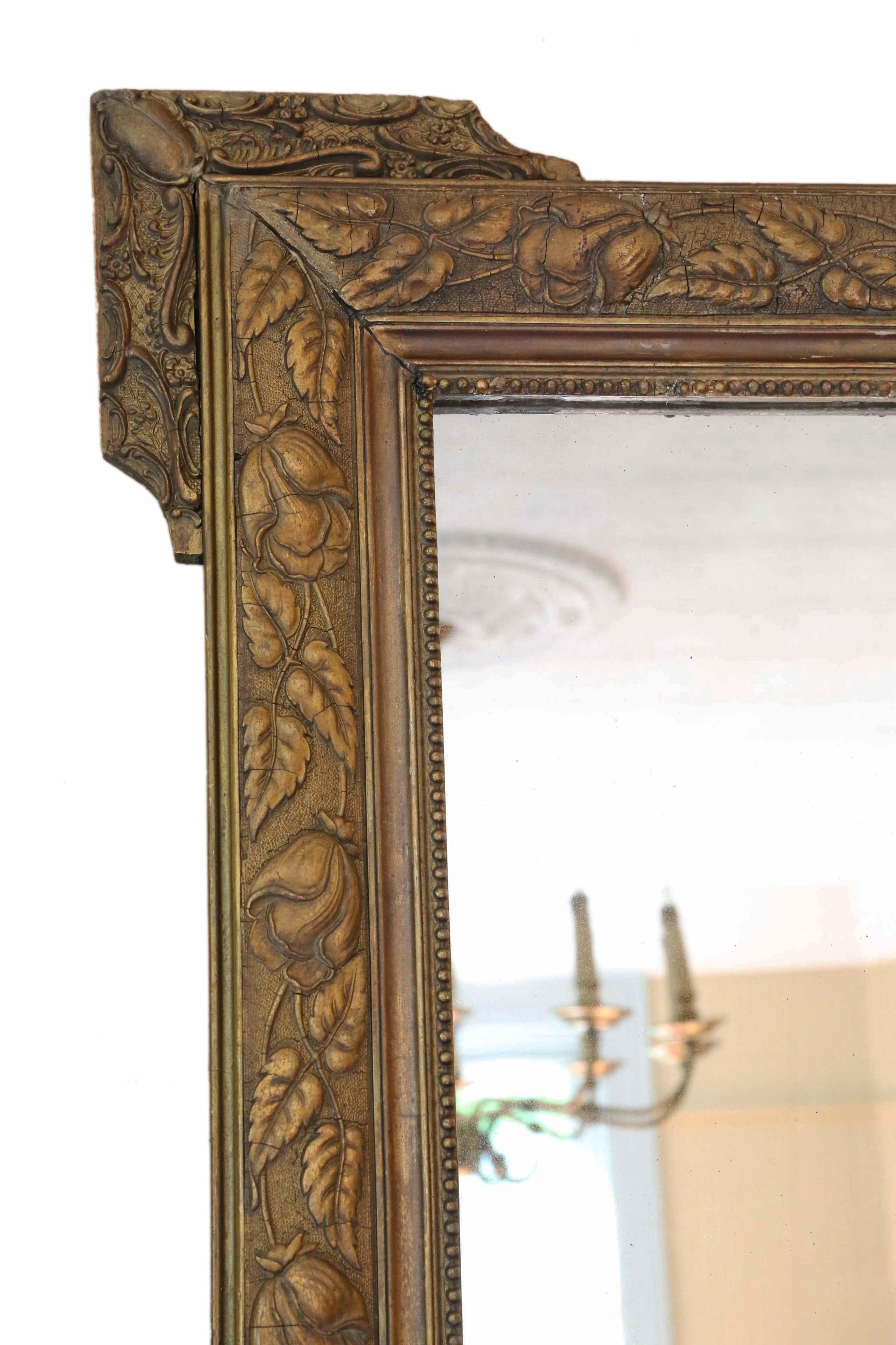 Antique Large Gilt Wall Mirror Overmantle 19th Century In Good Condition For Sale In Wisbech, Cambridgeshire