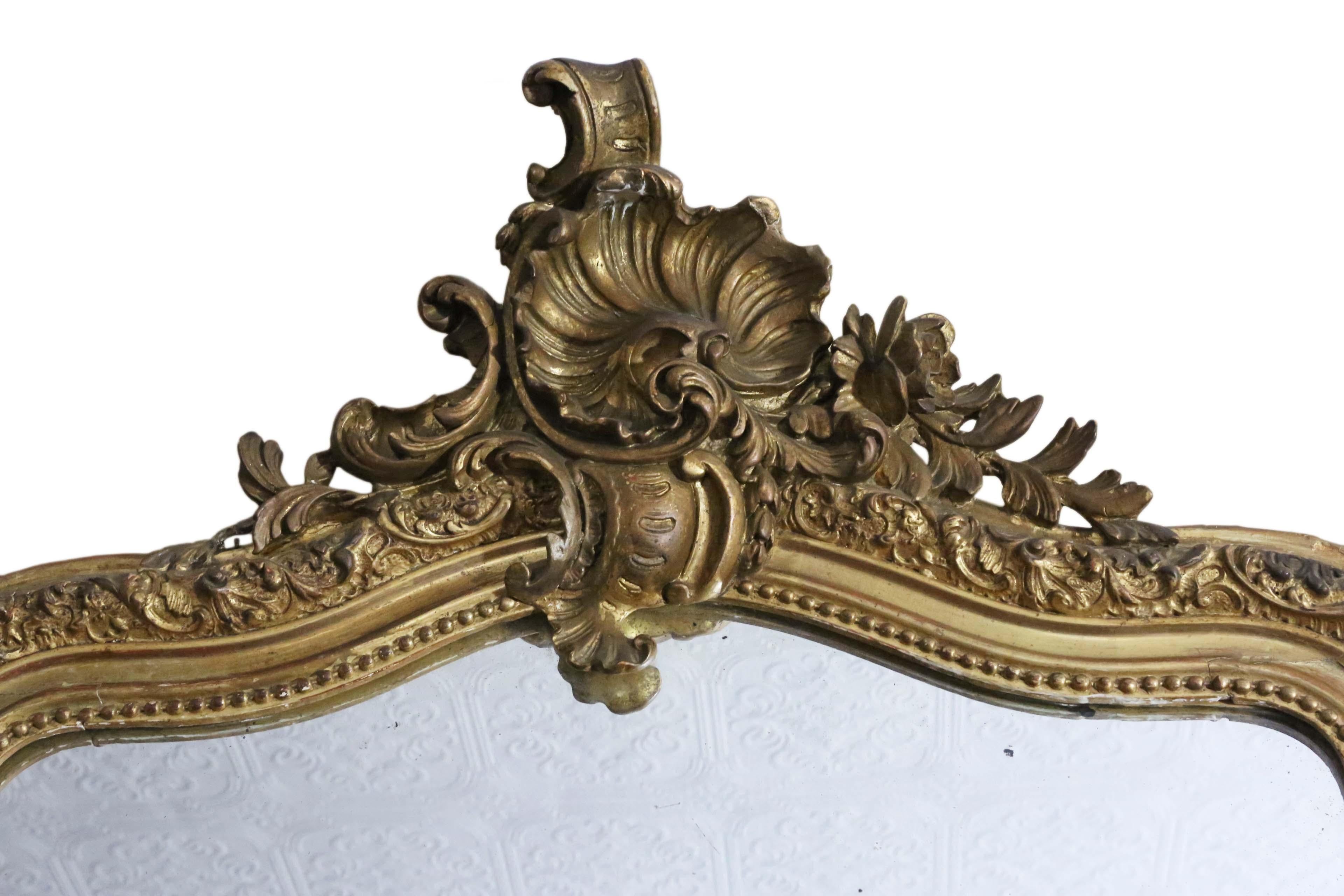 Antique Large Gilt Wall Mirror Overmantle 19th Century In Good Condition In Wisbech, Cambridgeshire